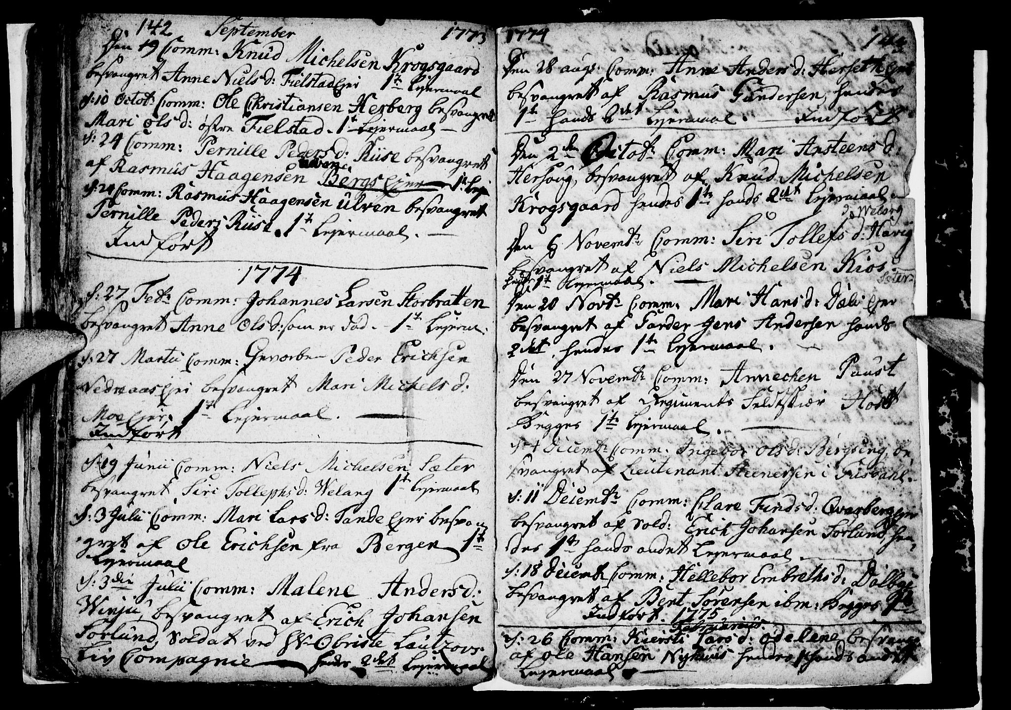 Ringsaker prestekontor, SAH/PREST-014/I/Ia/L0005/0001: Parish register draft no. 1A, 1773-1775, p. 142-143