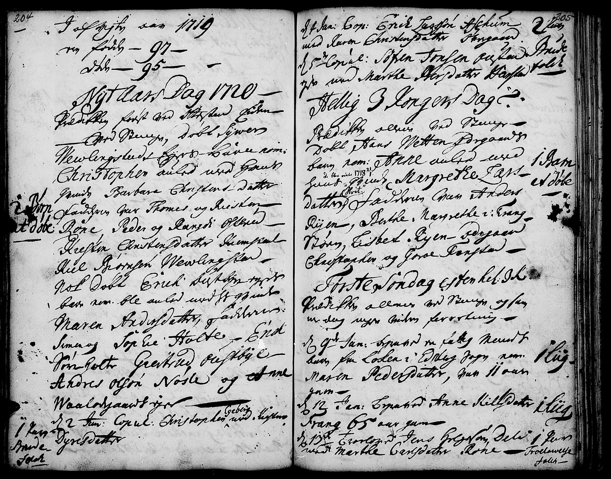 Stange prestekontor, AV/SAH-PREST-002/K/L0001: Parish register (official) no. 1, 1714-1722, p. 204-205