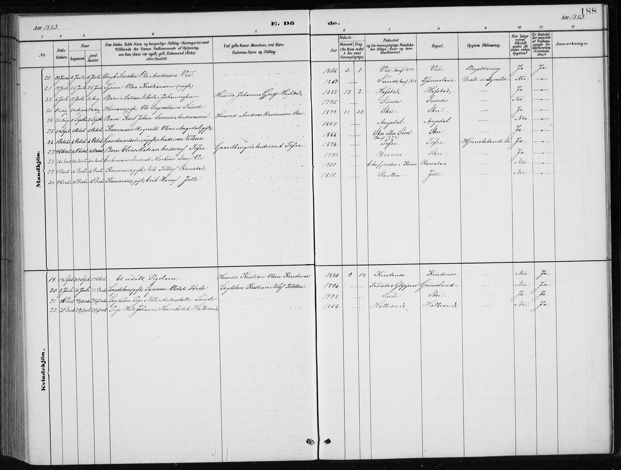 Førde sokneprestembete, SAB/A-79901/H/Hab/Haba/L0002: Parish register (copy) no. A 2, 1881-1898, p. 188