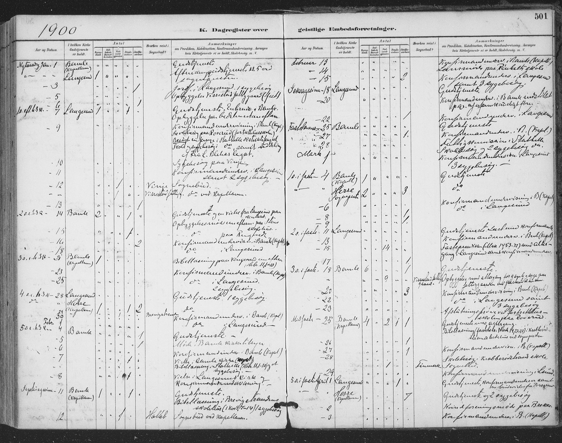 Bamble kirkebøker, SAKO/A-253/F/Fa/L0008: Parish register (official) no. I 8, 1888-1900, p. 501