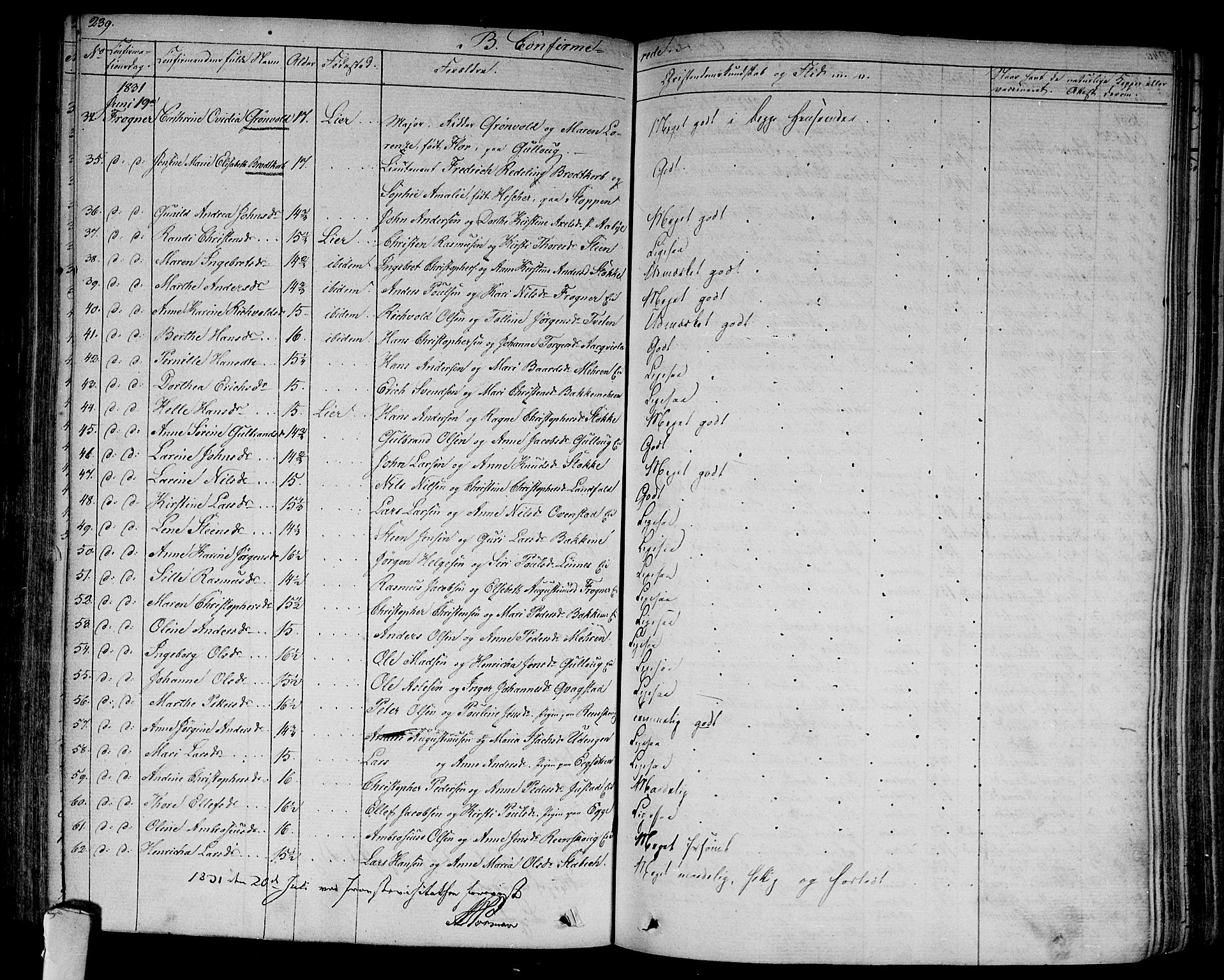 Lier kirkebøker, AV/SAKO-A-230/F/Fa/L0010: Parish register (official) no. I 10, 1827-1843, p. 239