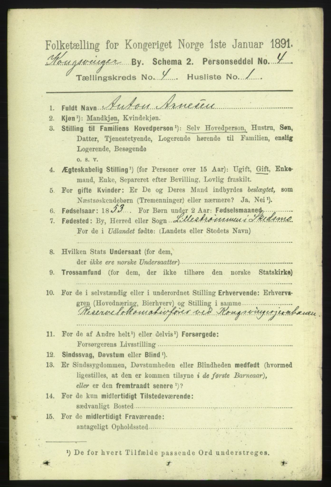 RA, 1891 census for 0402 Kongsvinger, 1891, p. 1353