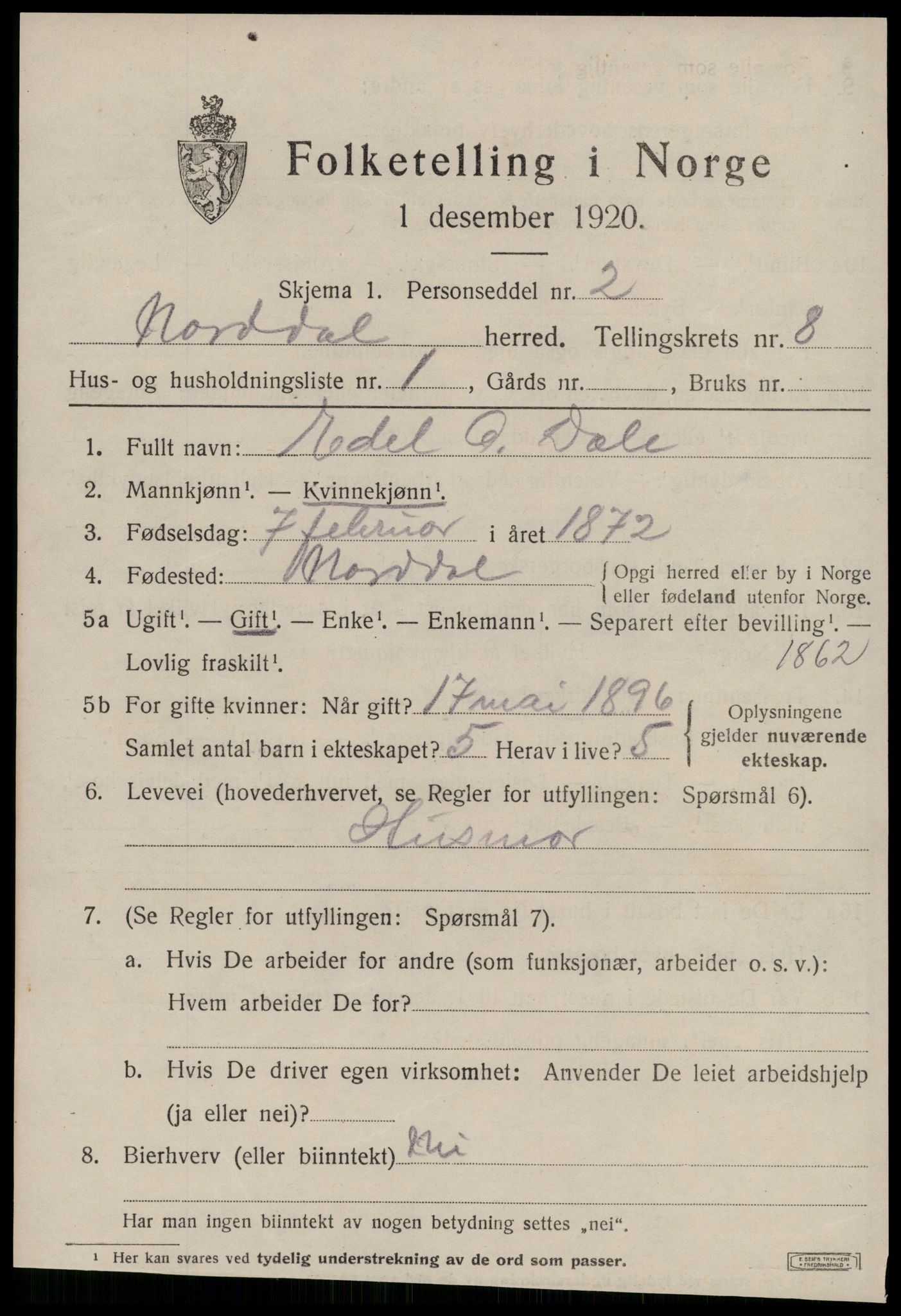 SAT, 1920 census for Norddal, 1920, p. 4039