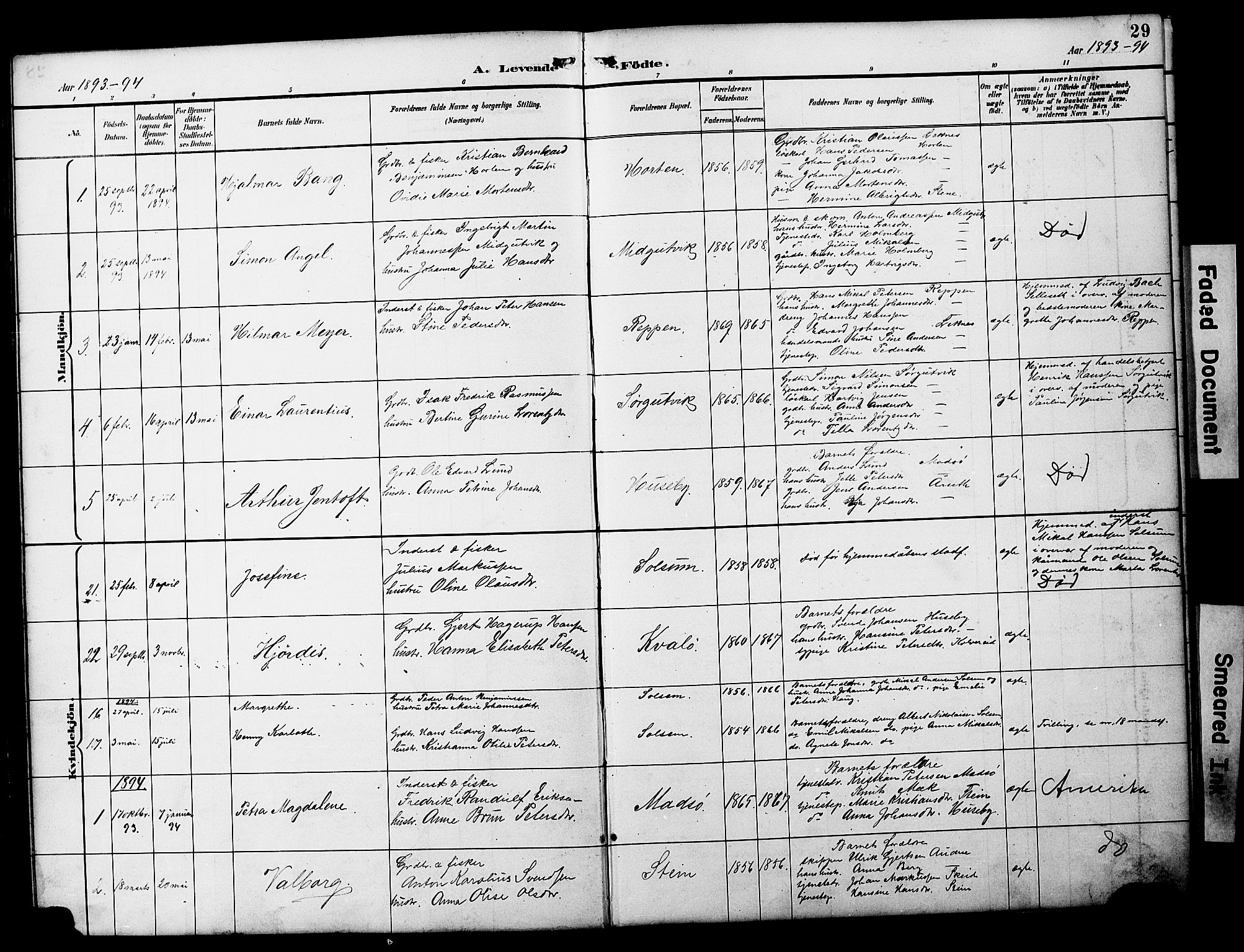 Ministerialprotokoller, klokkerbøker og fødselsregistre - Nord-Trøndelag, AV/SAT-A-1458/788/L0701: Parish register (copy) no. 788C01, 1888-1913, p. 29