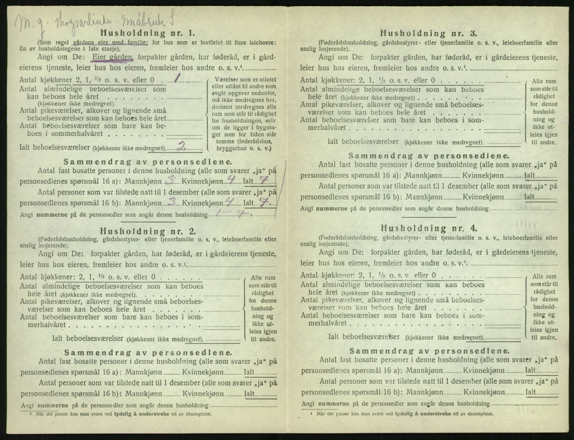 SAK, 1920 census for Vegårshei, 1920, p. 215