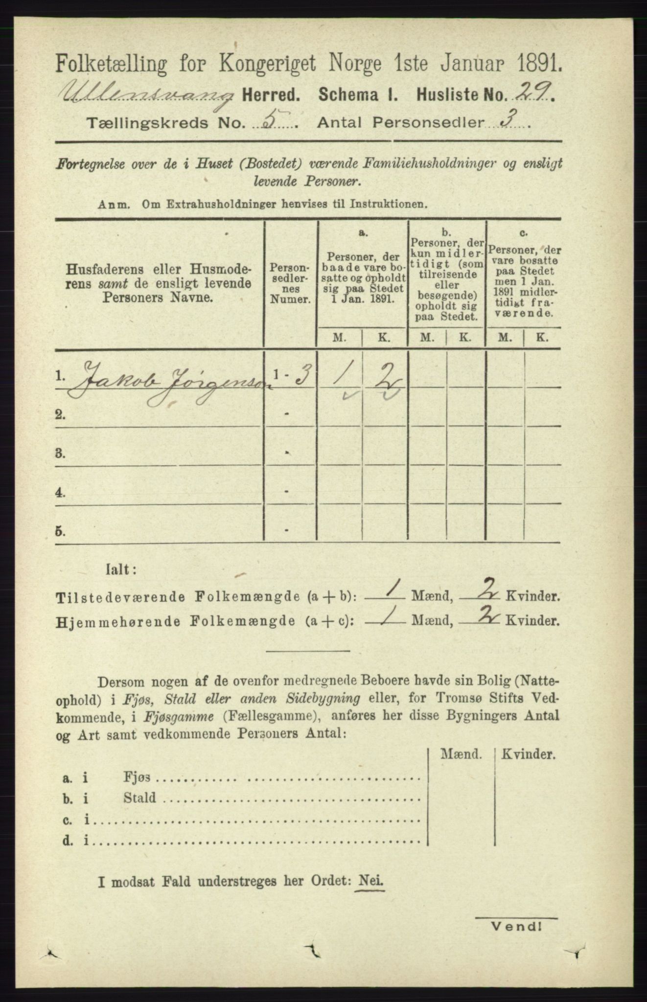 RA, 1891 census for 1230 Ullensvang, 1891, p. 1607