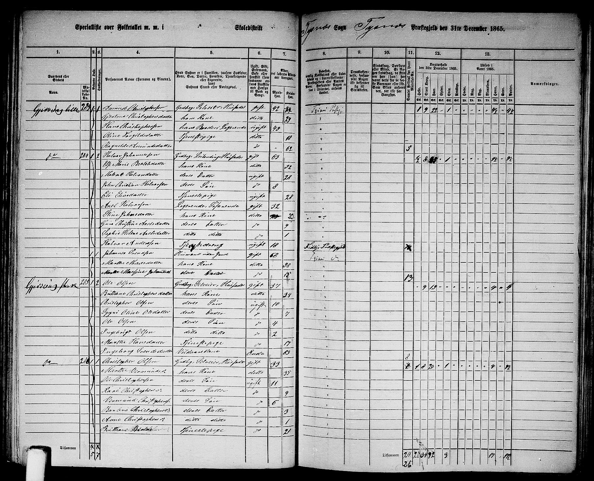 RA, 1865 census for Tysnes, 1865, p. 110