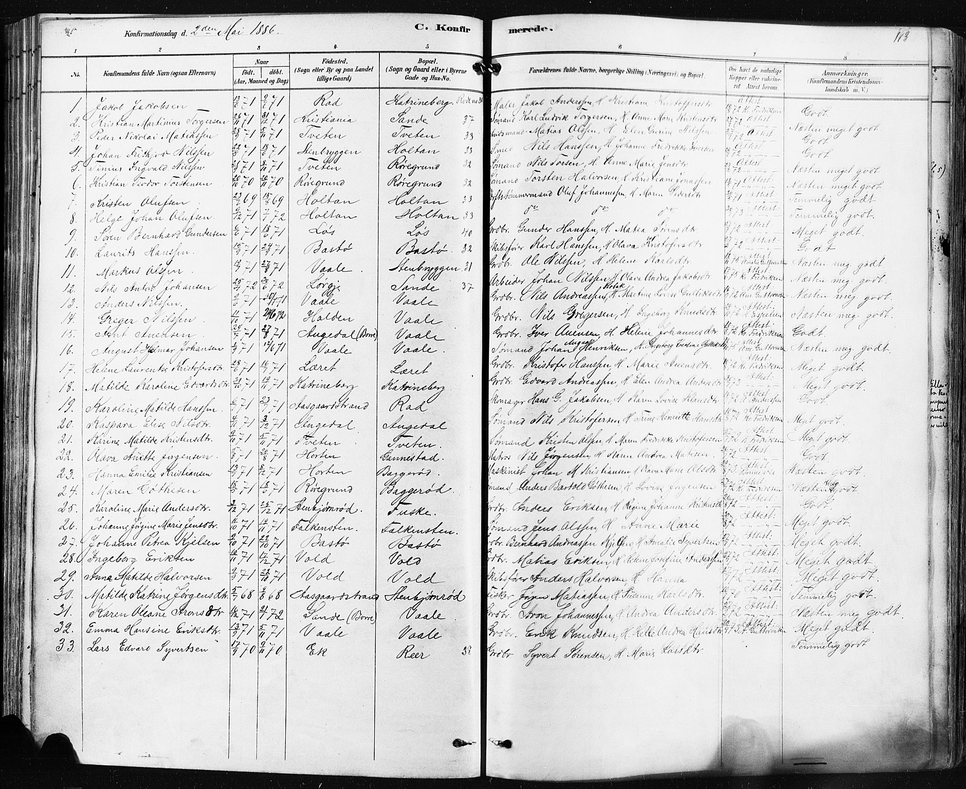 Borre kirkebøker, SAKO/A-338/F/Fa/L0009: Parish register (official) no. I 9, 1878-1896, p. 113