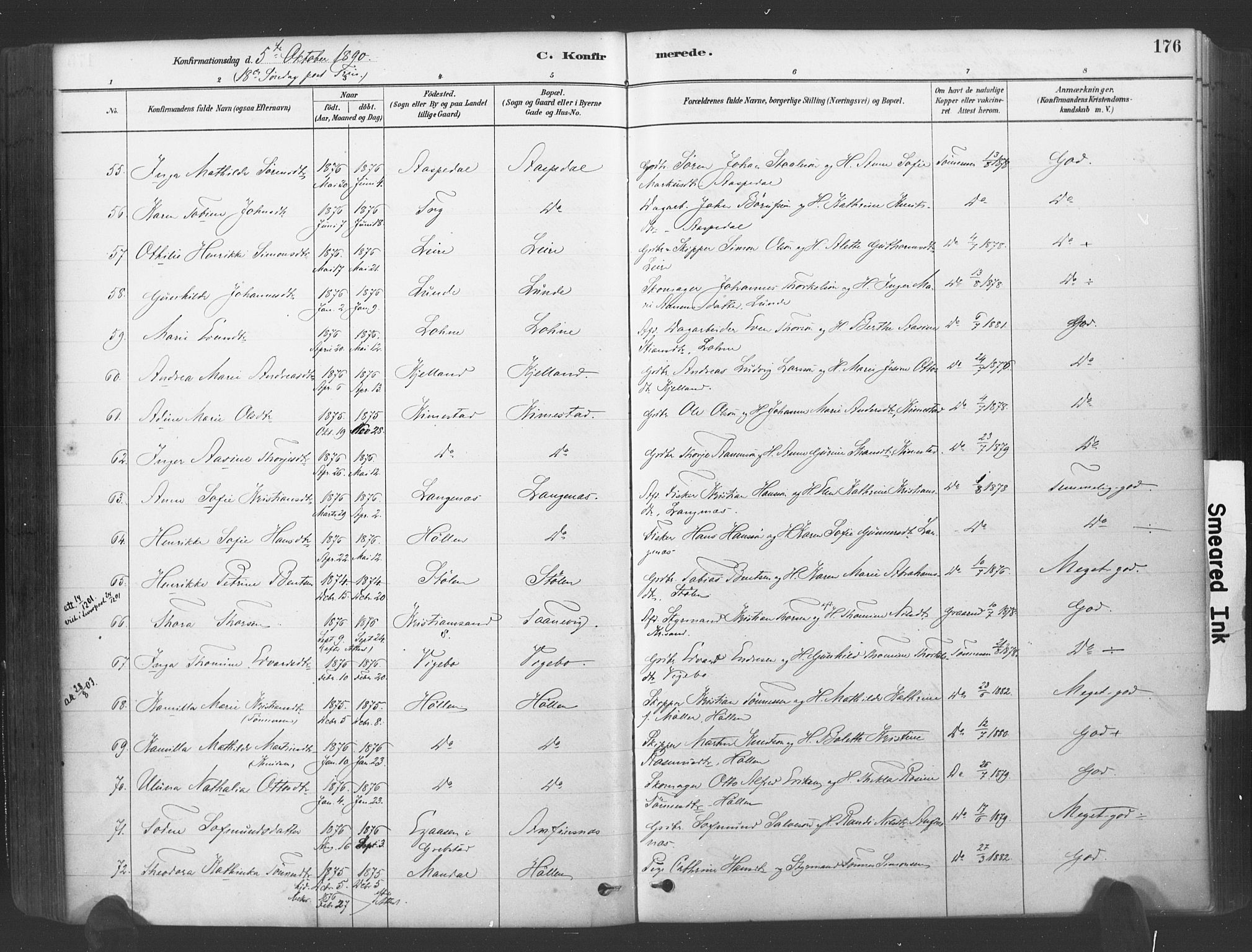 Søgne sokneprestkontor, SAK/1111-0037/F/Fa/Fab/L0012: Parish register (official) no. A 12, 1880-1891, p. 176