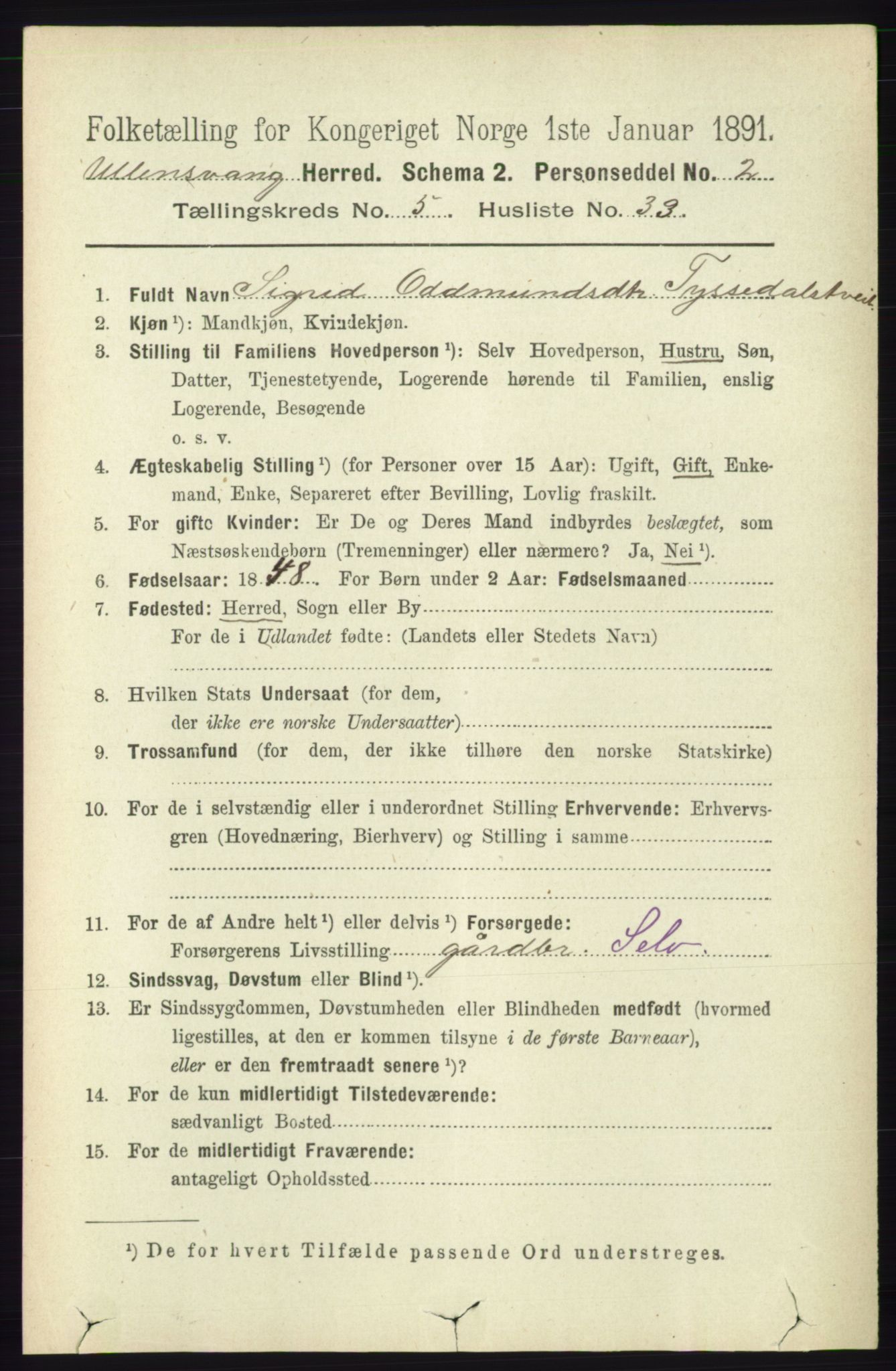 RA, 1891 census for 1230 Ullensvang, 1891, p. 1837