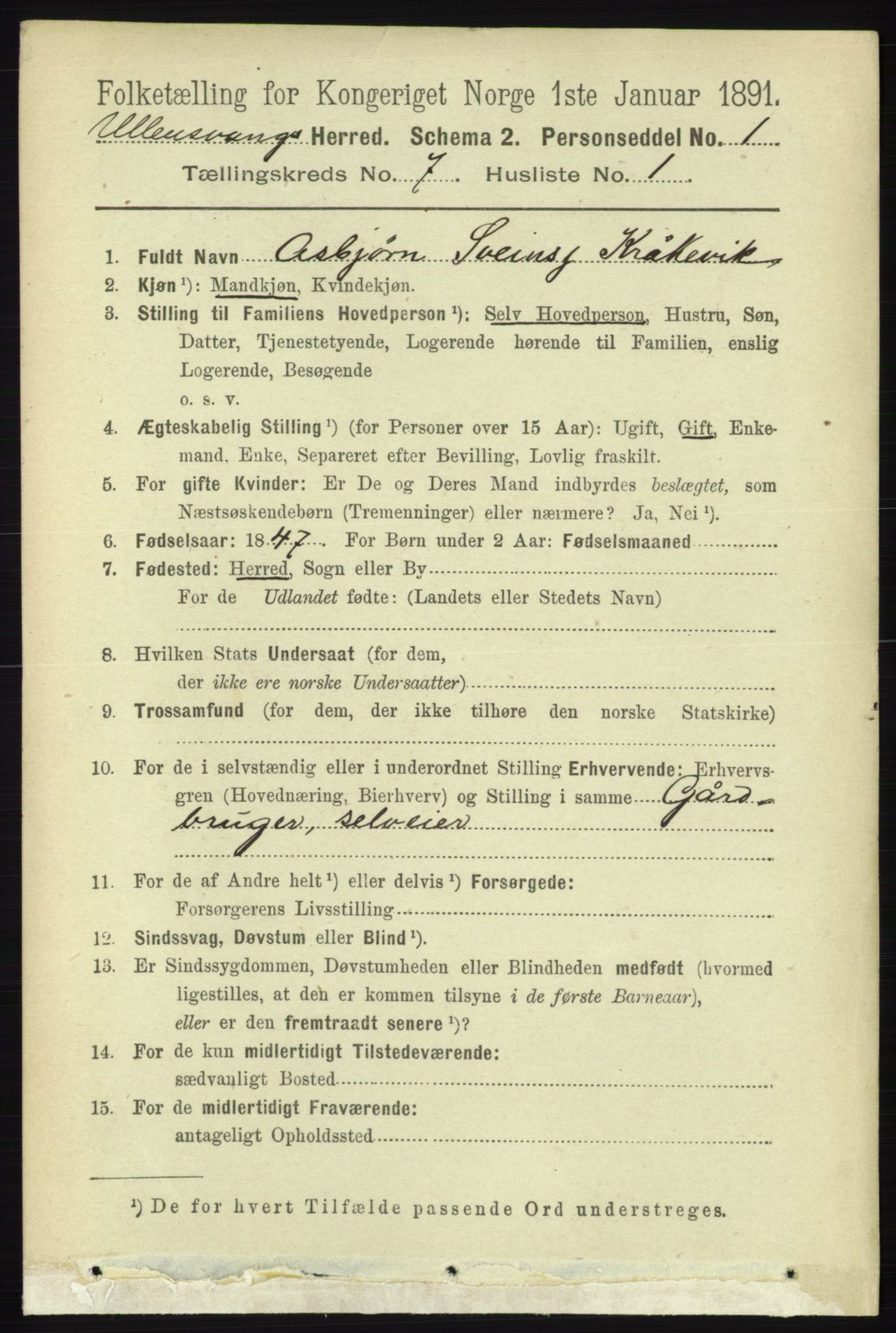 RA, 1891 census for 1230 Ullensvang, 1891, p. 2353