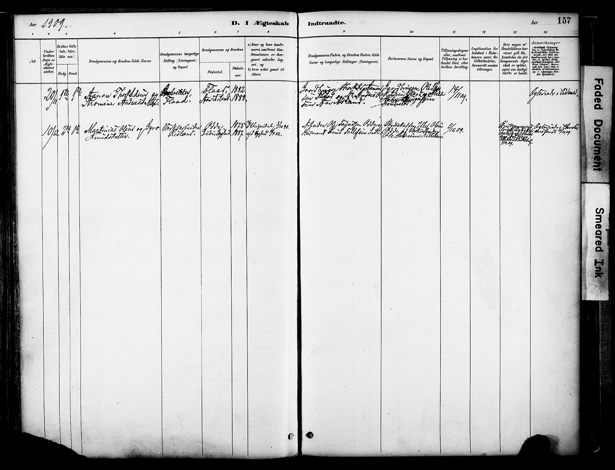 Evje sokneprestkontor, AV/SAK-1111-0008/F/Fa/Faa/L0007: Parish register (official) no. A 7, 1884-1909, p. 157