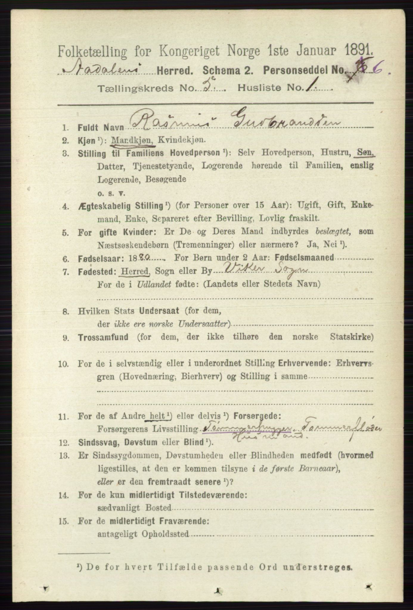 RA, 1891 census for 0614 Ådal, 1891, p. 2018