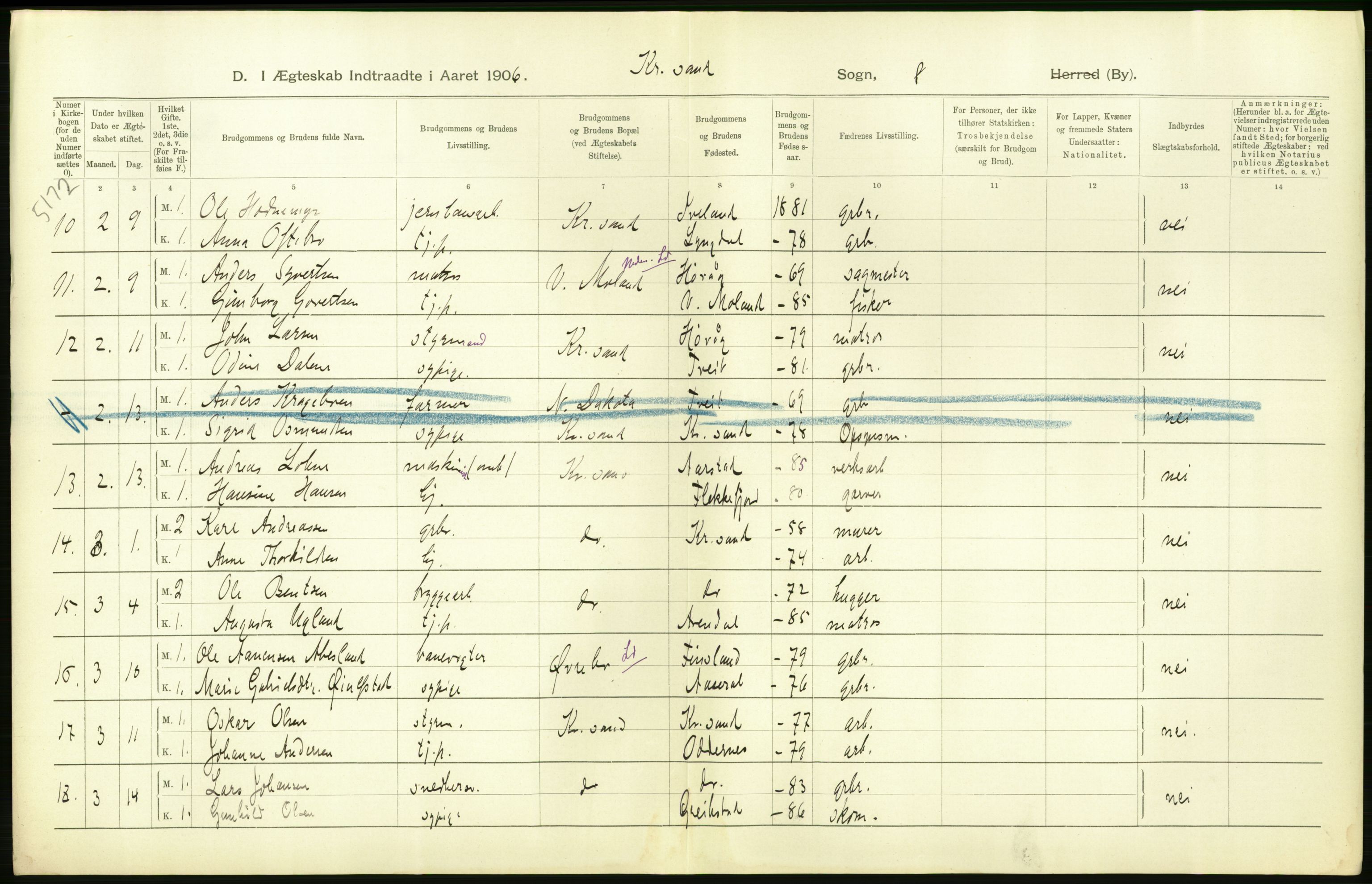 Statistisk sentralbyrå, Sosiodemografiske emner, Befolkning, AV/RA-S-2228/D/Df/Dfa/Dfad/L0024: Lister og Mandals amt: Gifte, døde, dødfødte. Bygder og byer., 1906, p. 122