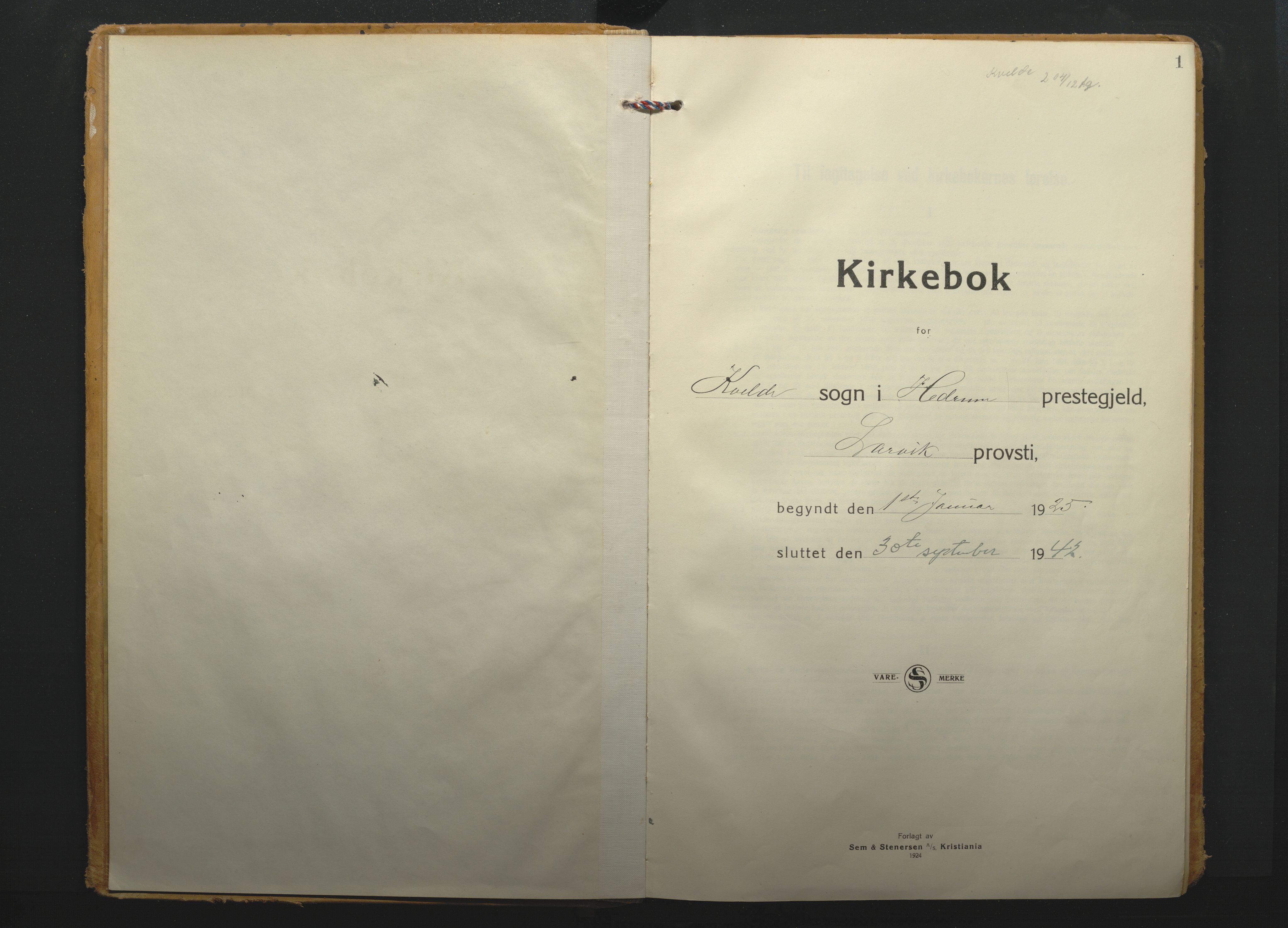 Hedrum kirkebøker, AV/SAKO-A-344/F/Fb/L0003: Parish register (official) no. II 3, 1925-1942, p. 1