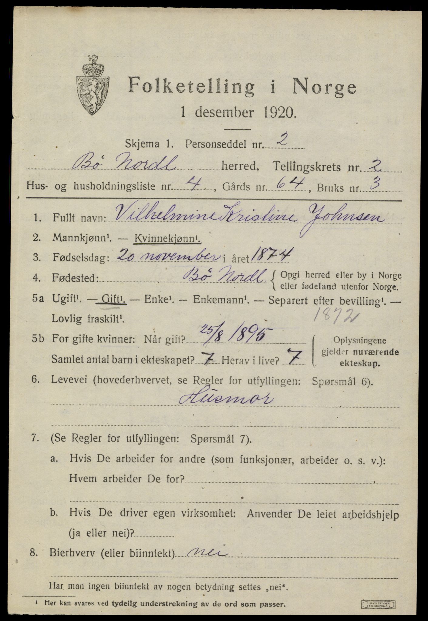 SAT, 1920 census for Bø, 1920, p. 2334