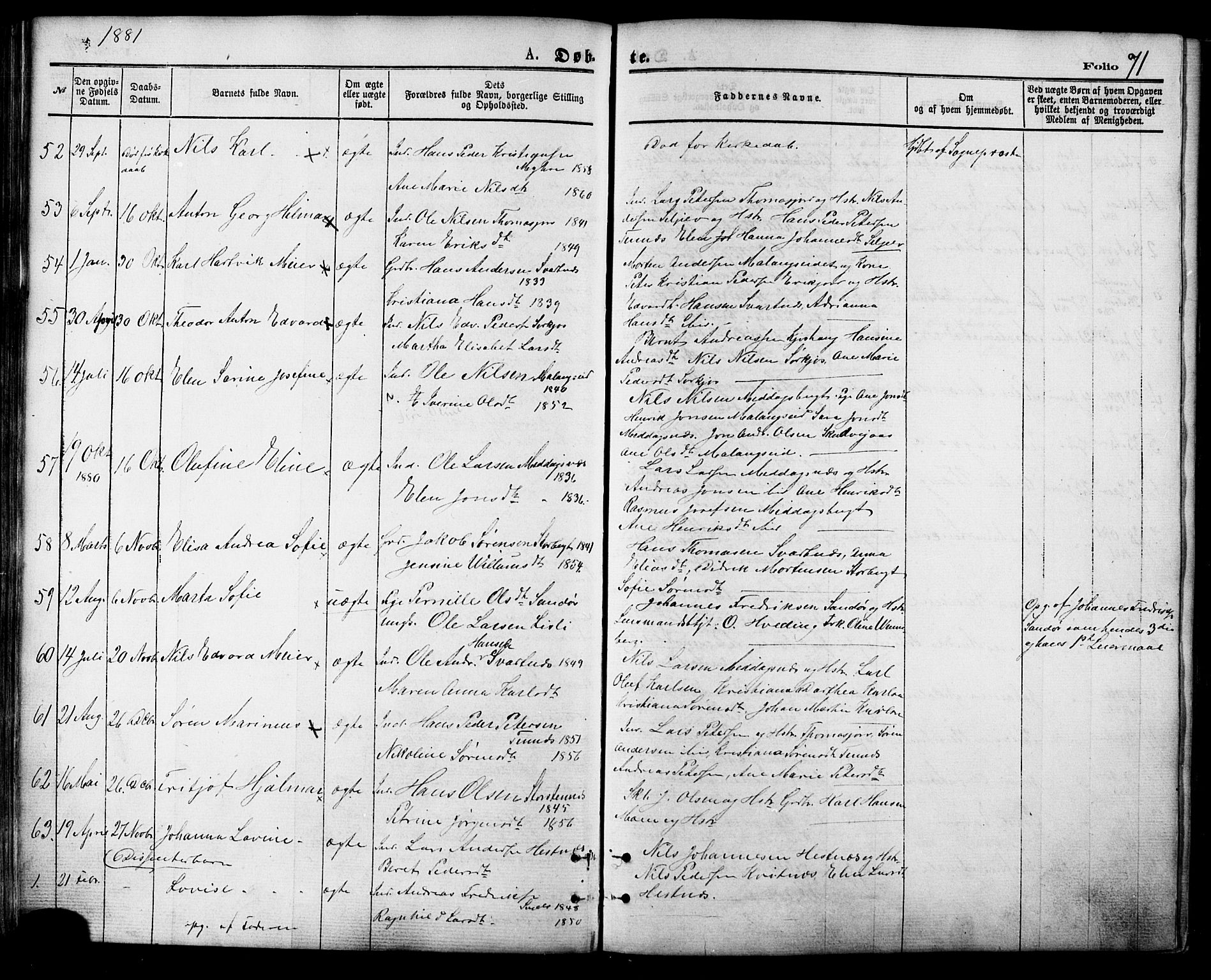 Balsfjord sokneprestembete, SATØ/S-1303/G/Ga/L0004kirke: Parish register (official) no. 4, 1871-1883, p. 71