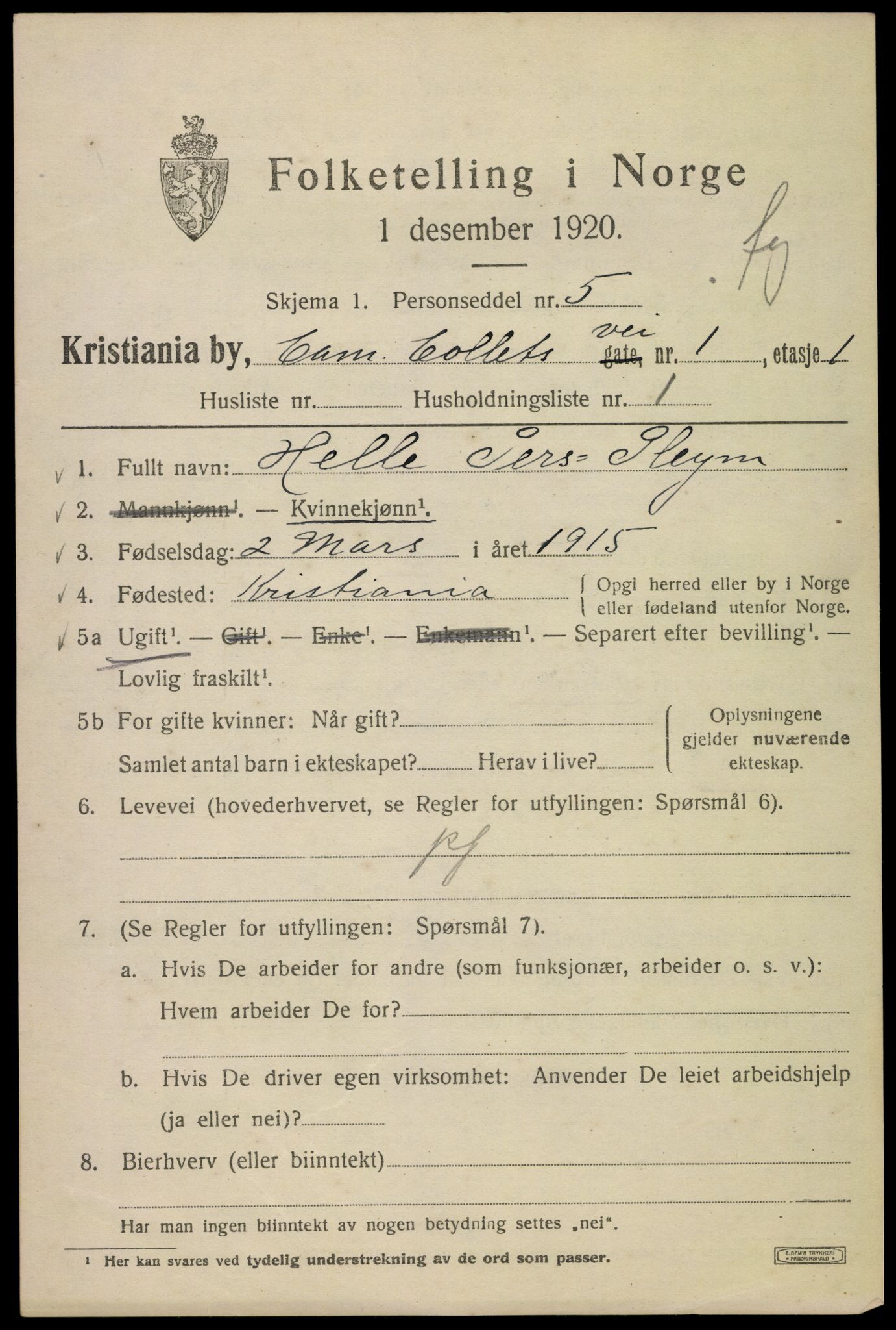 SAO, 1920 census for Kristiania, 1920, p. 182309