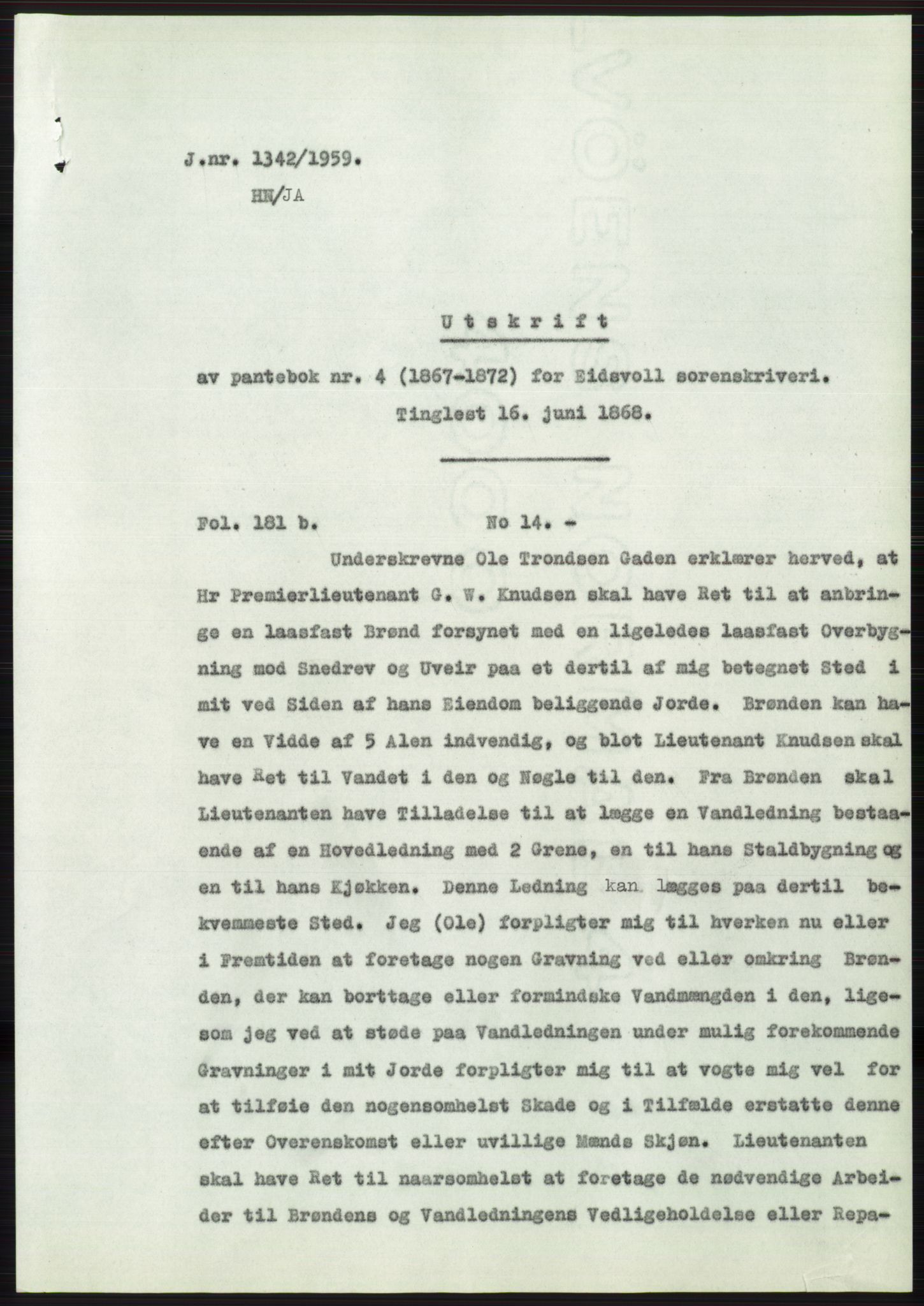 Statsarkivet i Oslo, AV/SAO-A-10621/Z/Zd/L0010: Avskrifter, j.nr 753-1498/1959, 1959, p. 261
