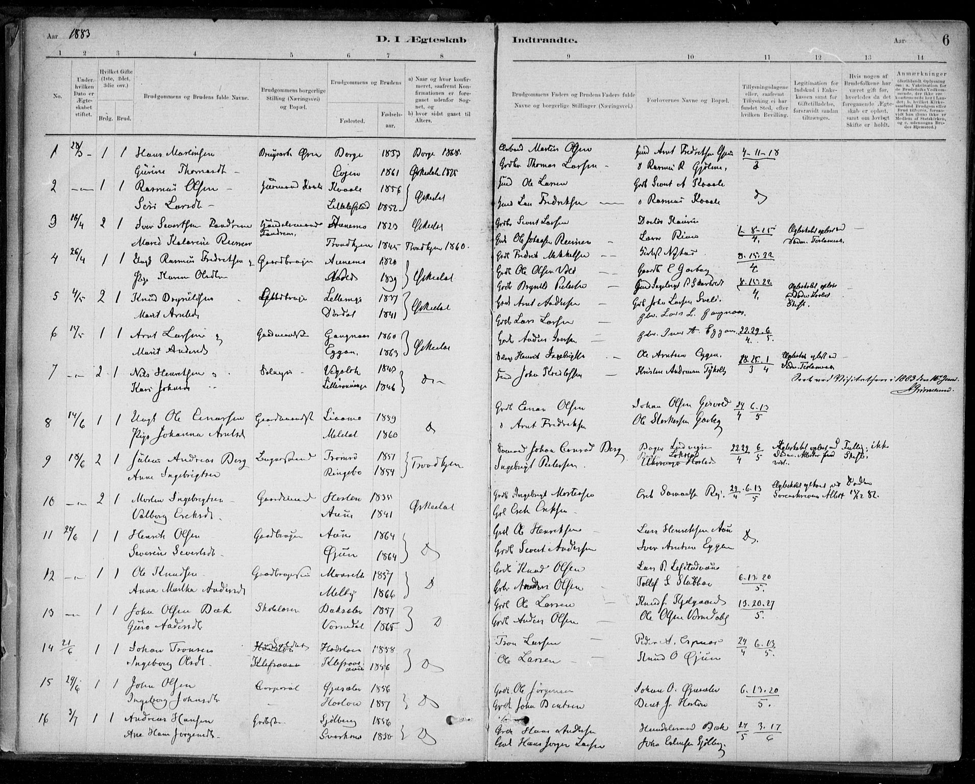 Ministerialprotokoller, klokkerbøker og fødselsregistre - Sør-Trøndelag, SAT/A-1456/668/L0810: Parish register (official) no. 668A10, 1881-1894, p. 6