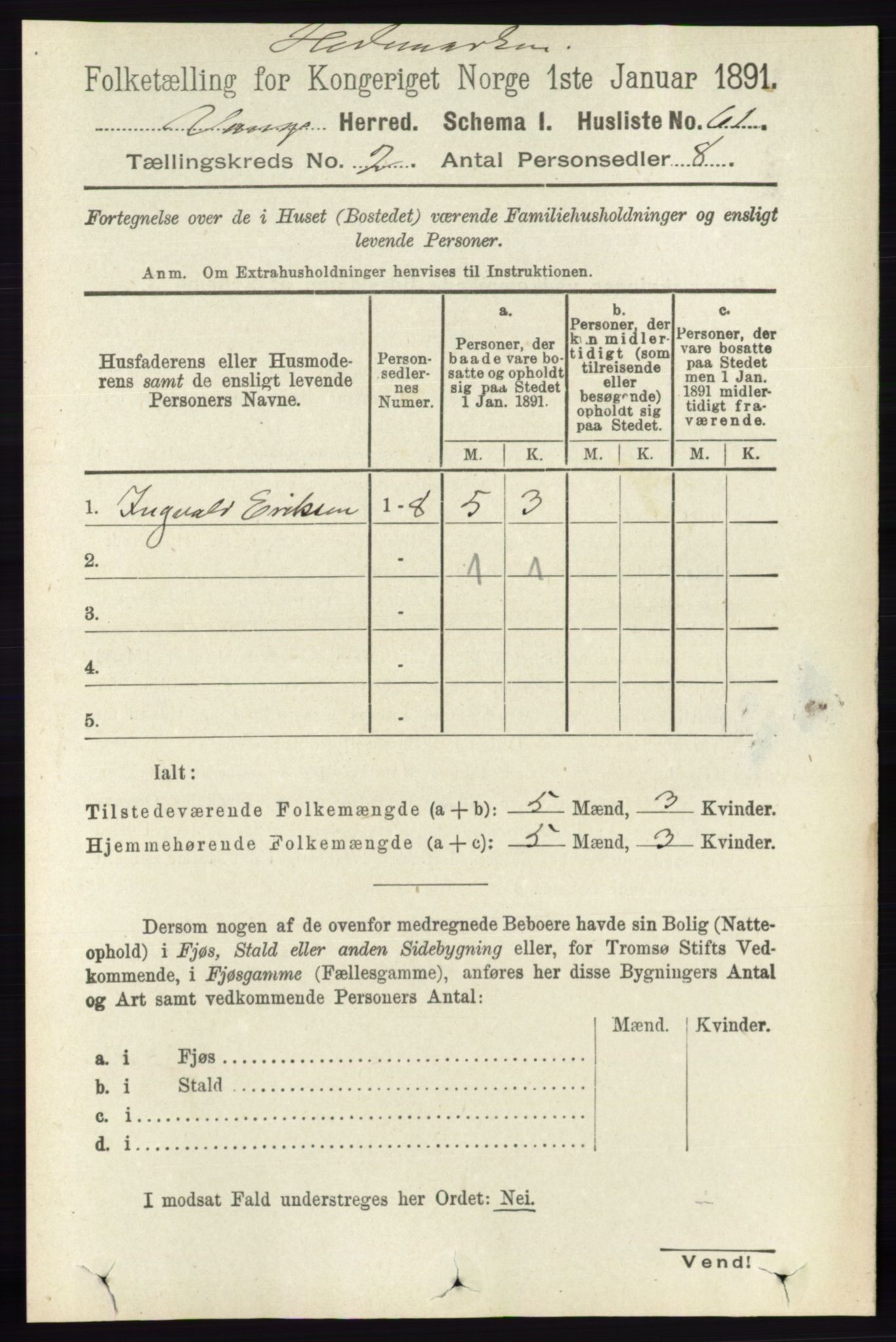 RA, 1891 census for 0414 Vang, 1891, p. 991