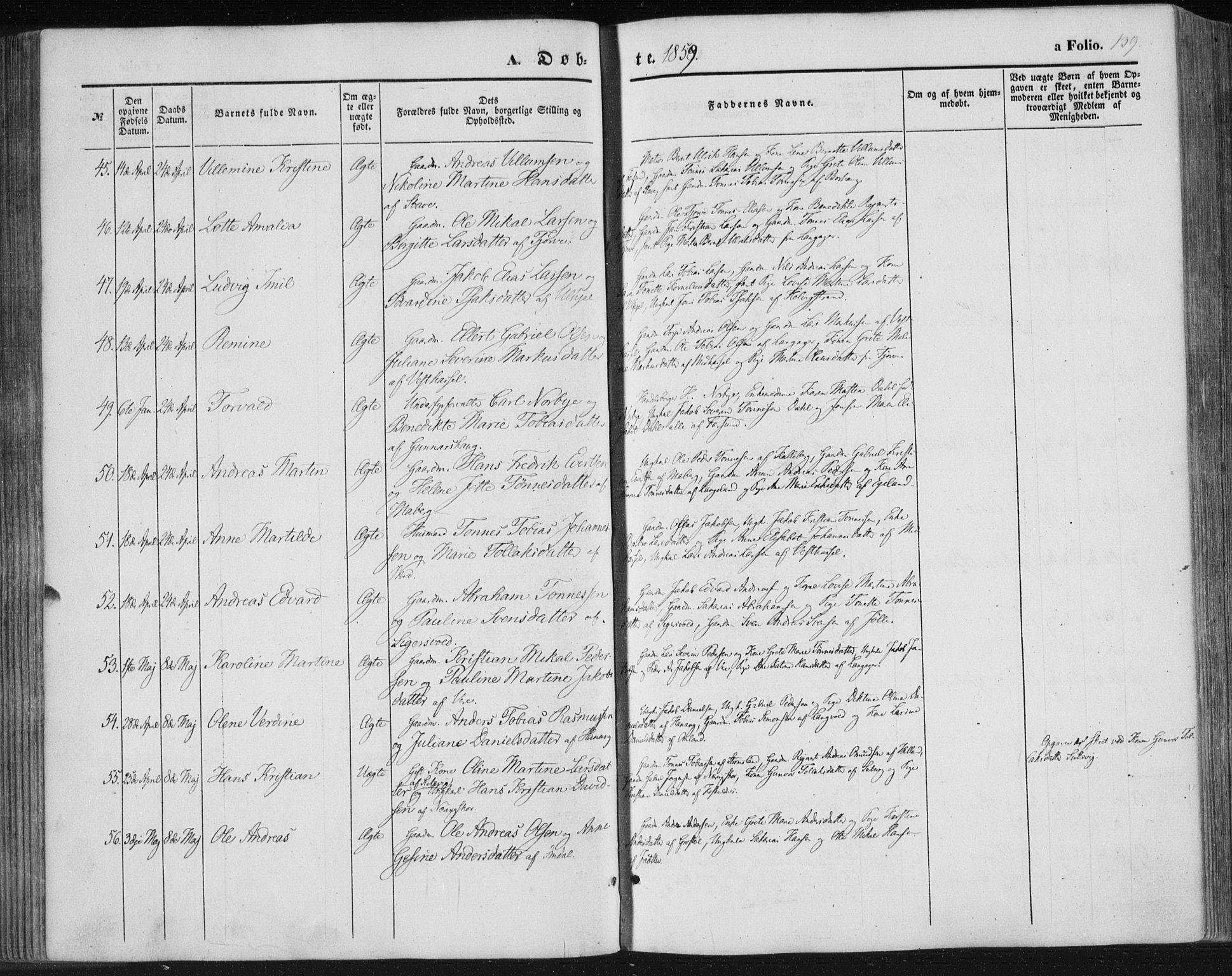 Lista sokneprestkontor, AV/SAK-1111-0027/F/Fa/L0010: Parish register (official) no. A 10, 1846-1861, p. 139