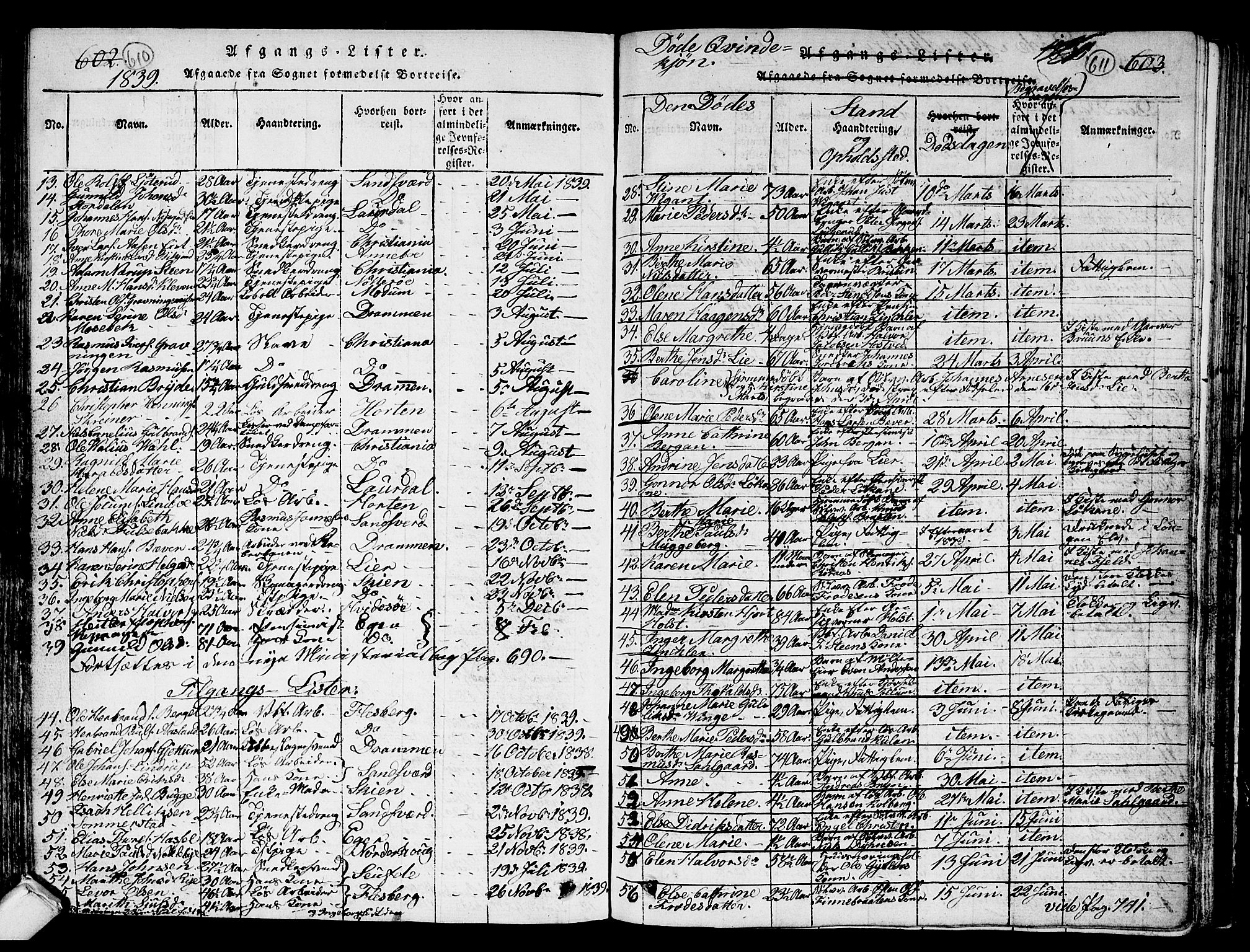 Kongsberg kirkebøker, AV/SAKO-A-22/G/Ga/L0001: Parish register (copy) no. 1, 1816-1839, p. 610-611