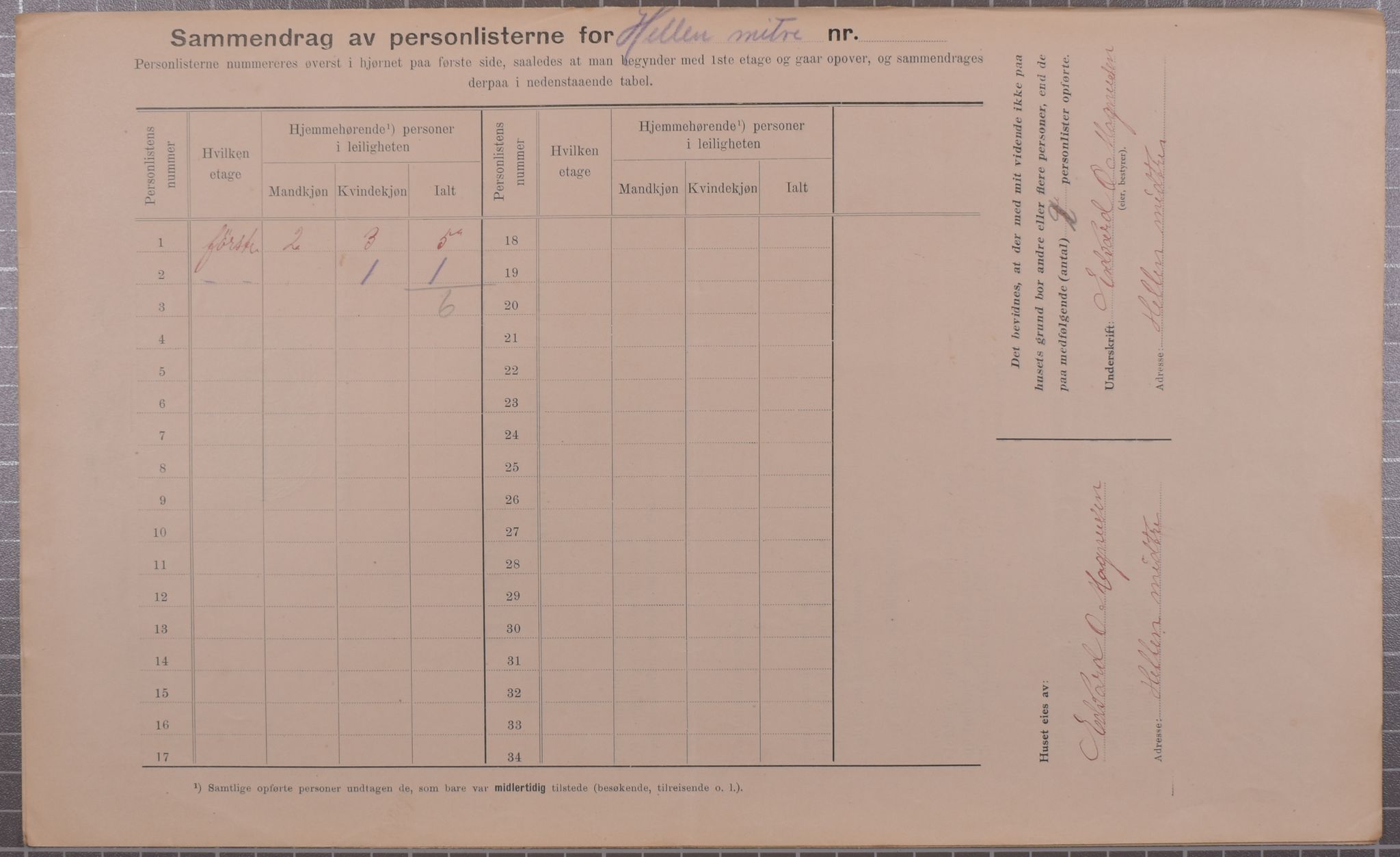SAB, Municipal Census 1912 for Bergen, 1912, p. 2175