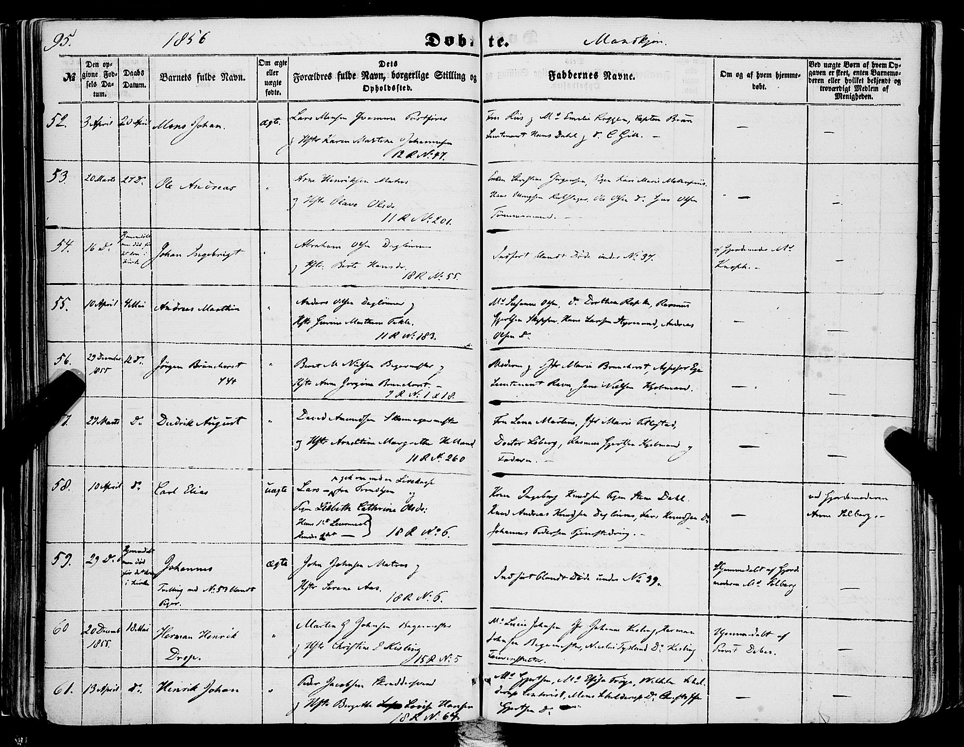 Domkirken sokneprestembete, SAB/A-74801/H/Haa/L0020: Parish register (official) no. B 3, 1851-1859, p. 95