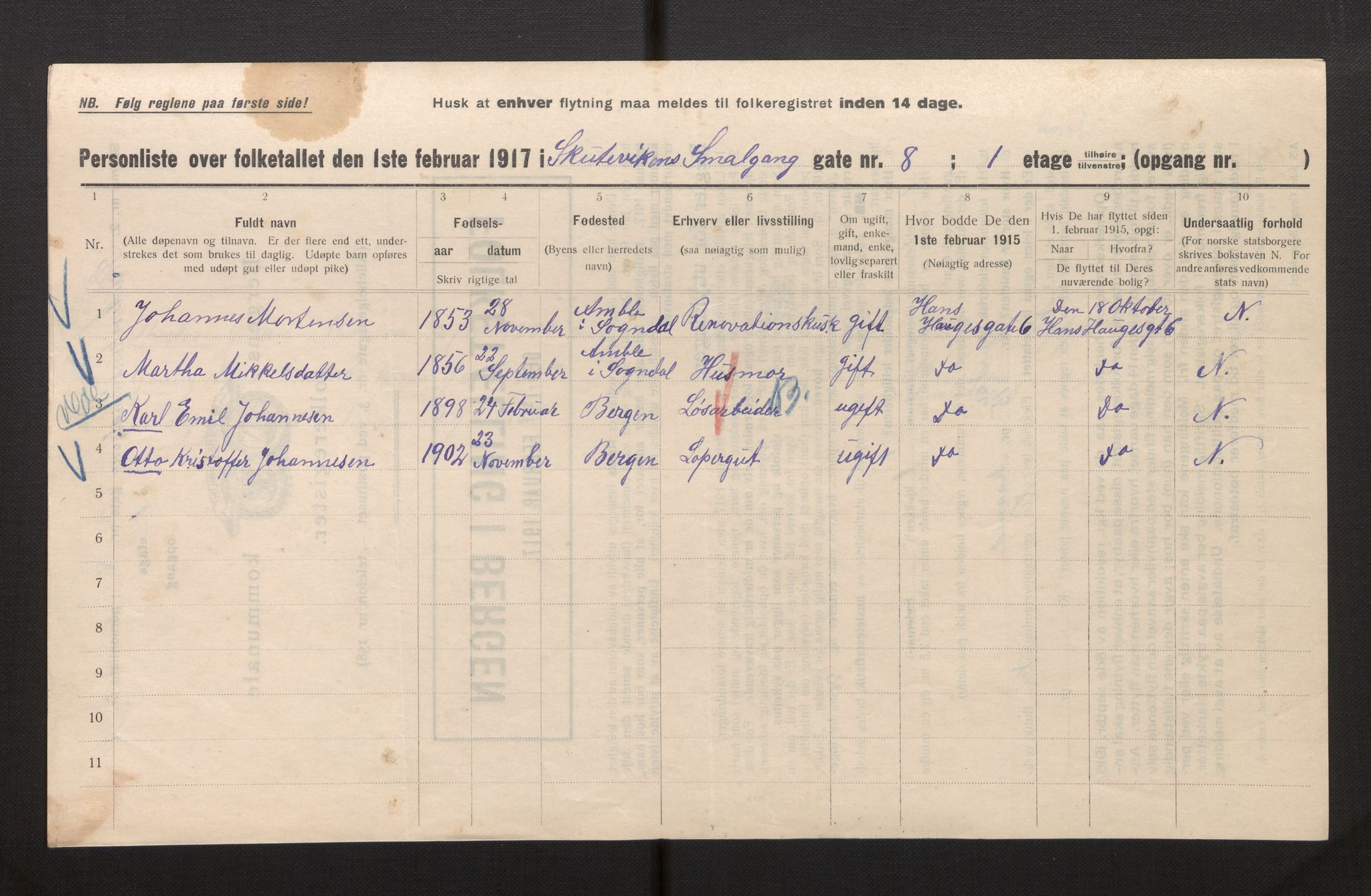 SAB, Municipal Census 1917 for Bergen, 1917, p. 35843