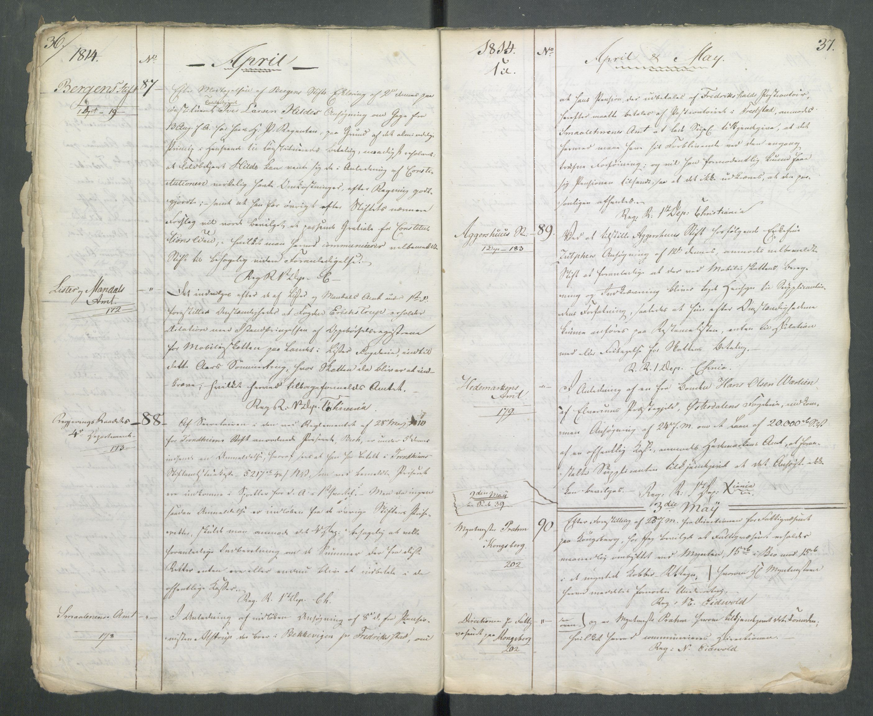 Departementene i 1814, RA/S-3899/Fa/L0002: 1. byrå - Kopibok A 1-173, 1814, p. 36-37