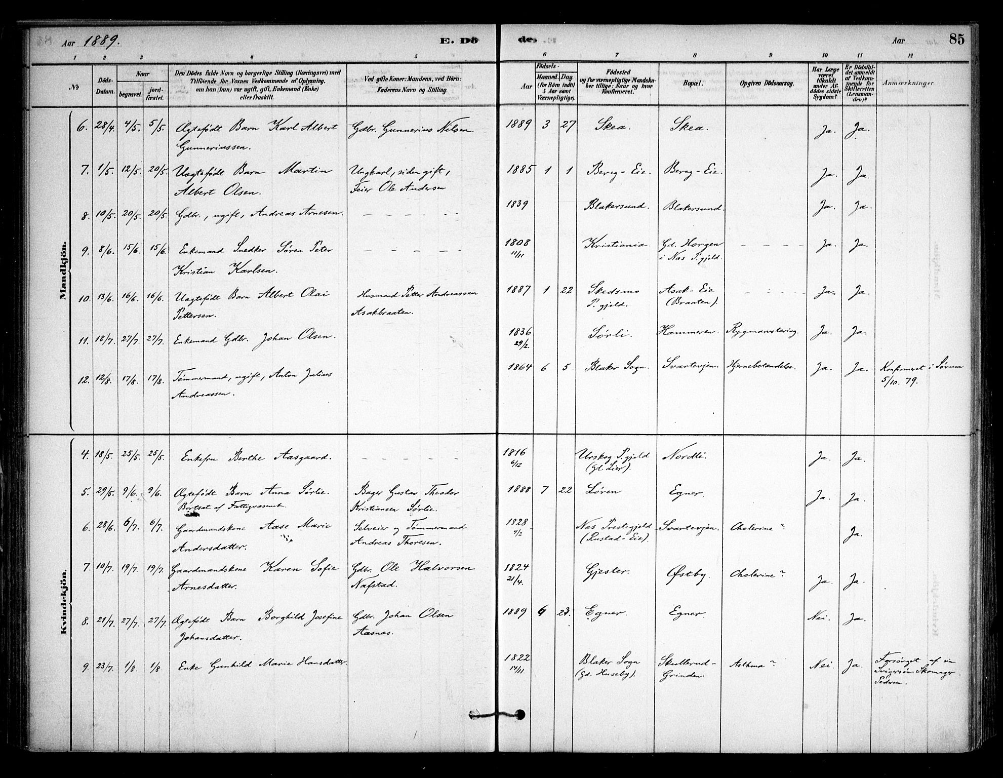 Sørum prestekontor Kirkebøker, SAO/A-10303/F/Fa/L0008: Parish register (official) no. I 8, 1878-1914, p. 85