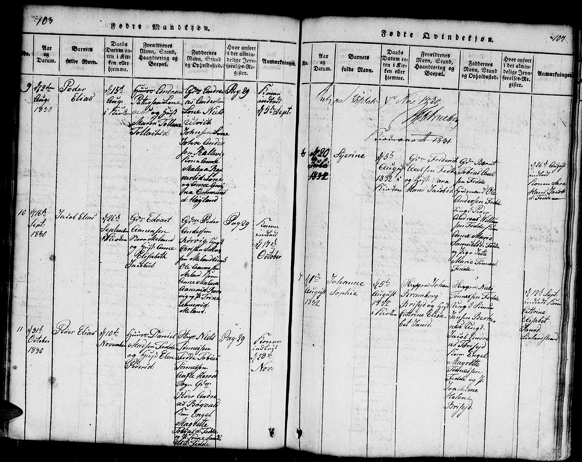 Kvinesdal sokneprestkontor, SAK/1111-0026/F/Fb/Fba/L0001: Parish register (copy) no. B 1, 1815-1839, p. 103-104