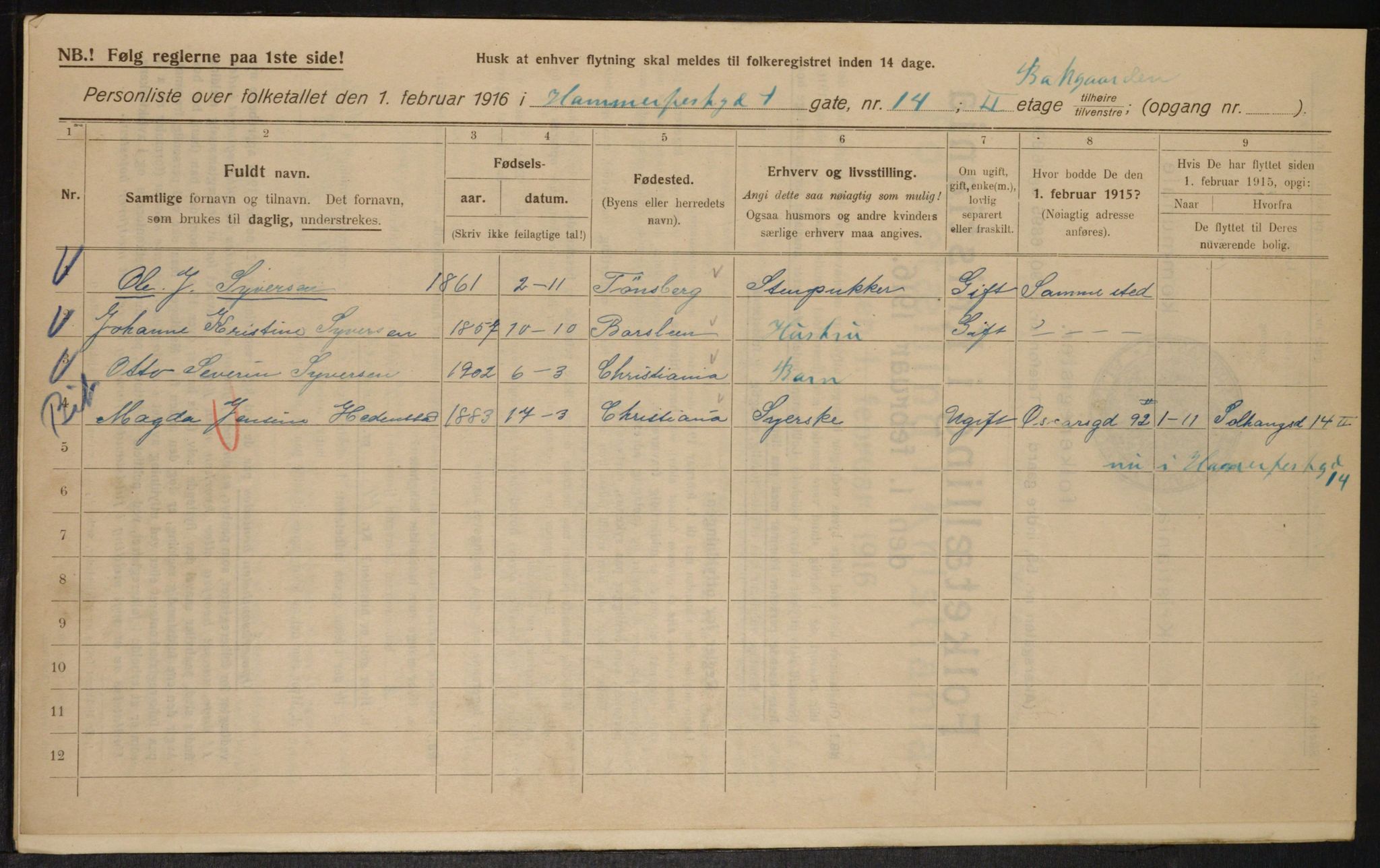 OBA, Municipal Census 1916 for Kristiania, 1916, p. 34912