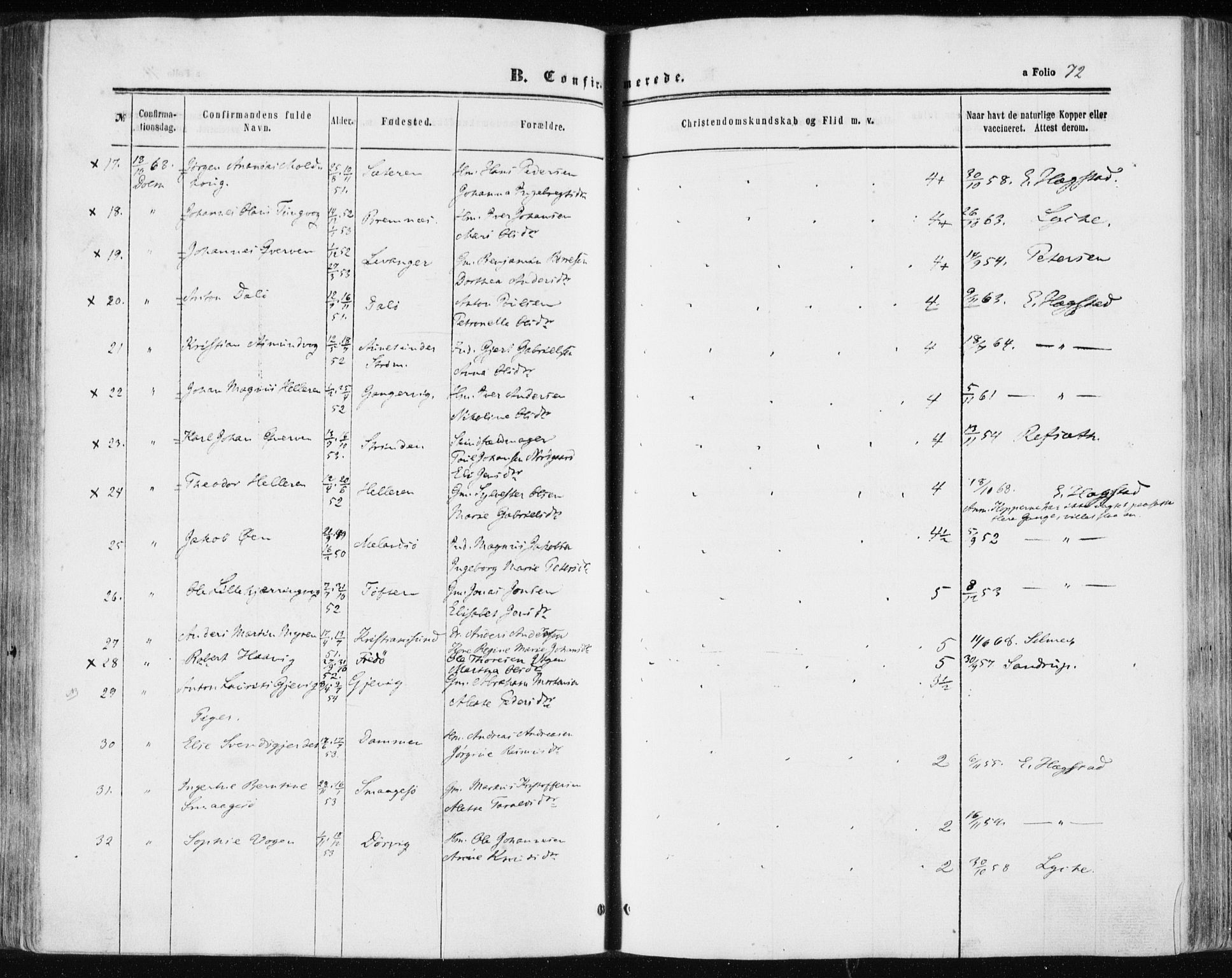 Ministerialprotokoller, klokkerbøker og fødselsregistre - Sør-Trøndelag, AV/SAT-A-1456/634/L0531: Parish register (official) no. 634A07, 1861-1870, p. 72