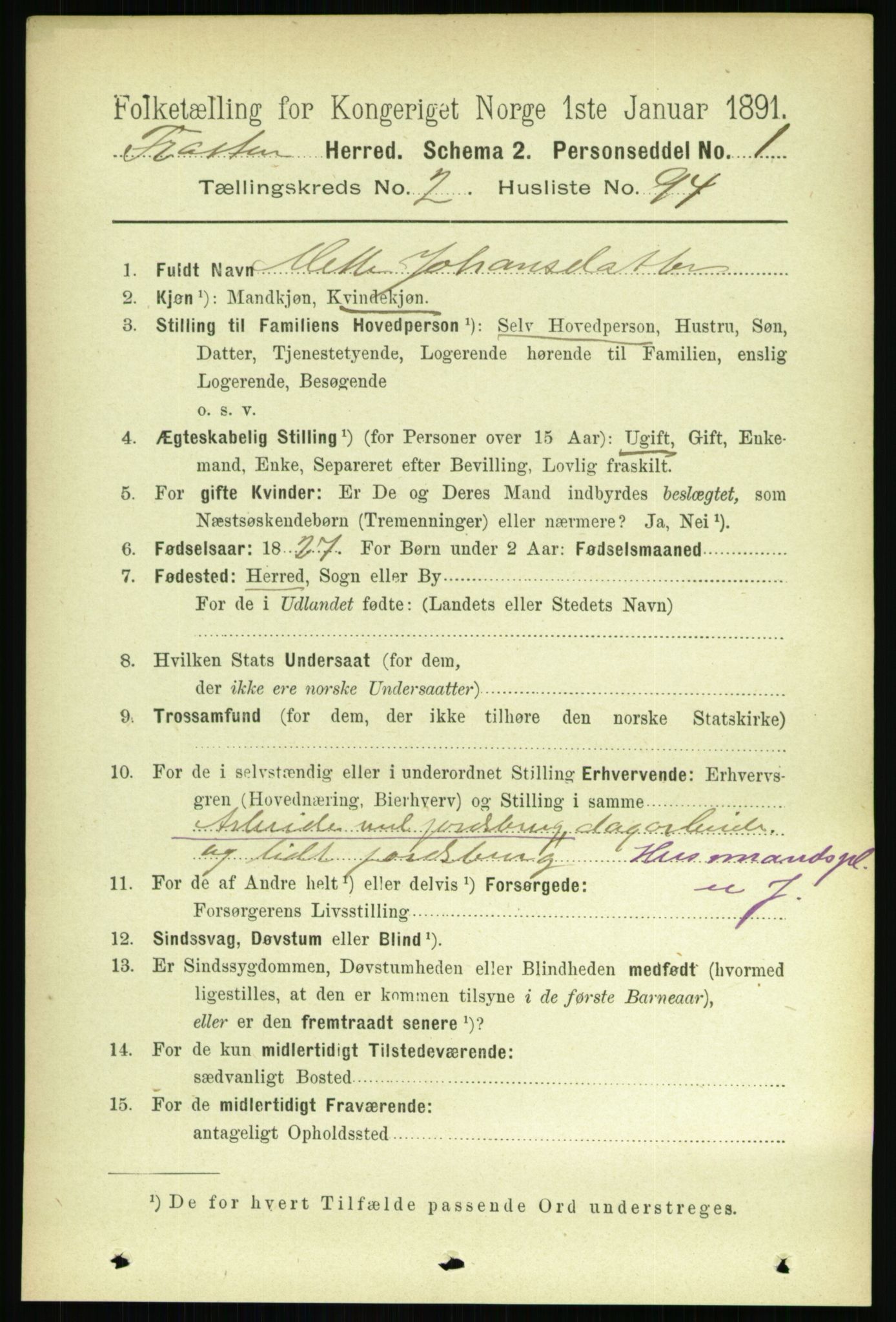 RA, 1891 census for 1717 Frosta, 1891, p. 1650