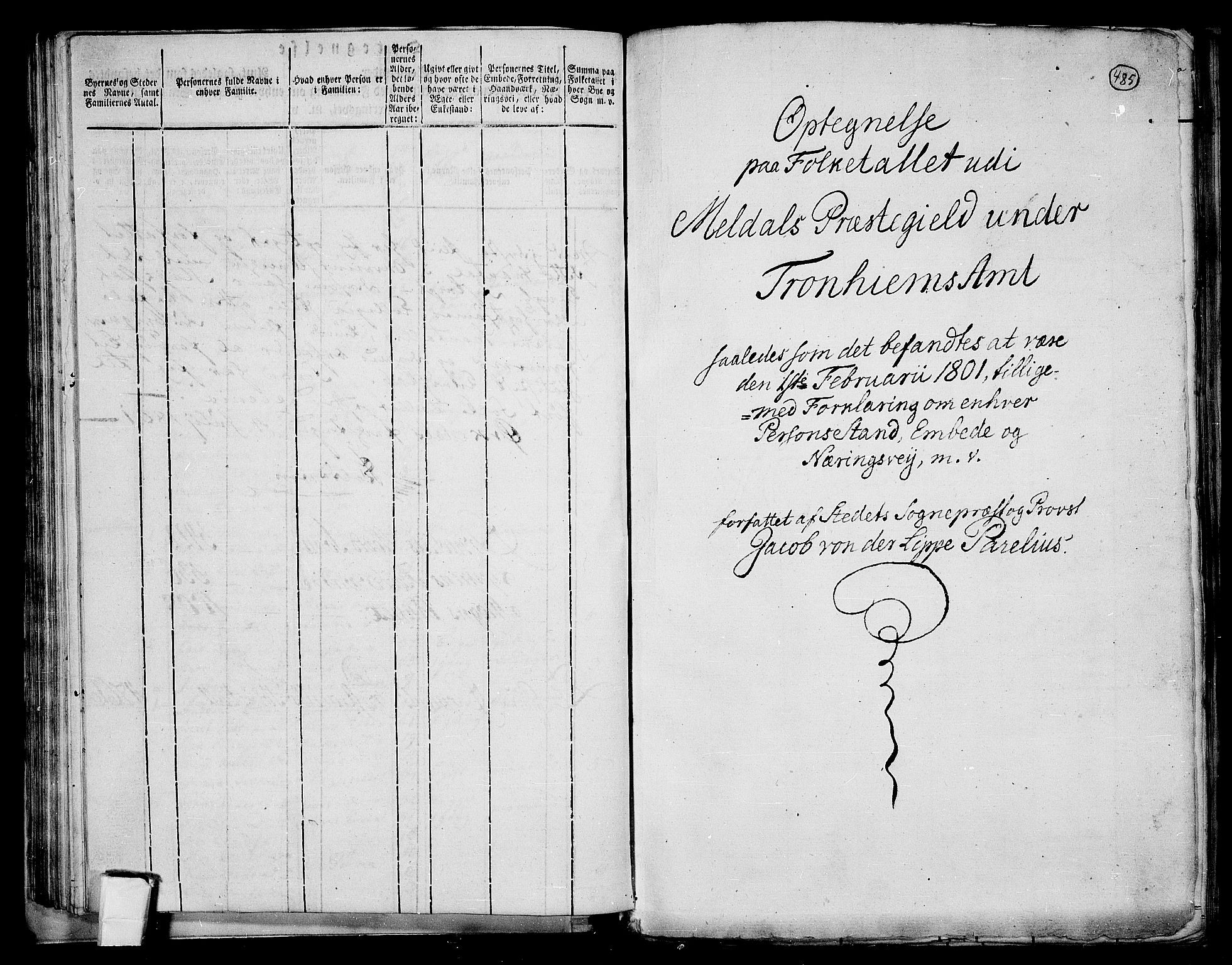 RA, 1801 census for 1636P Meldal, 1801, p. 484b-485a