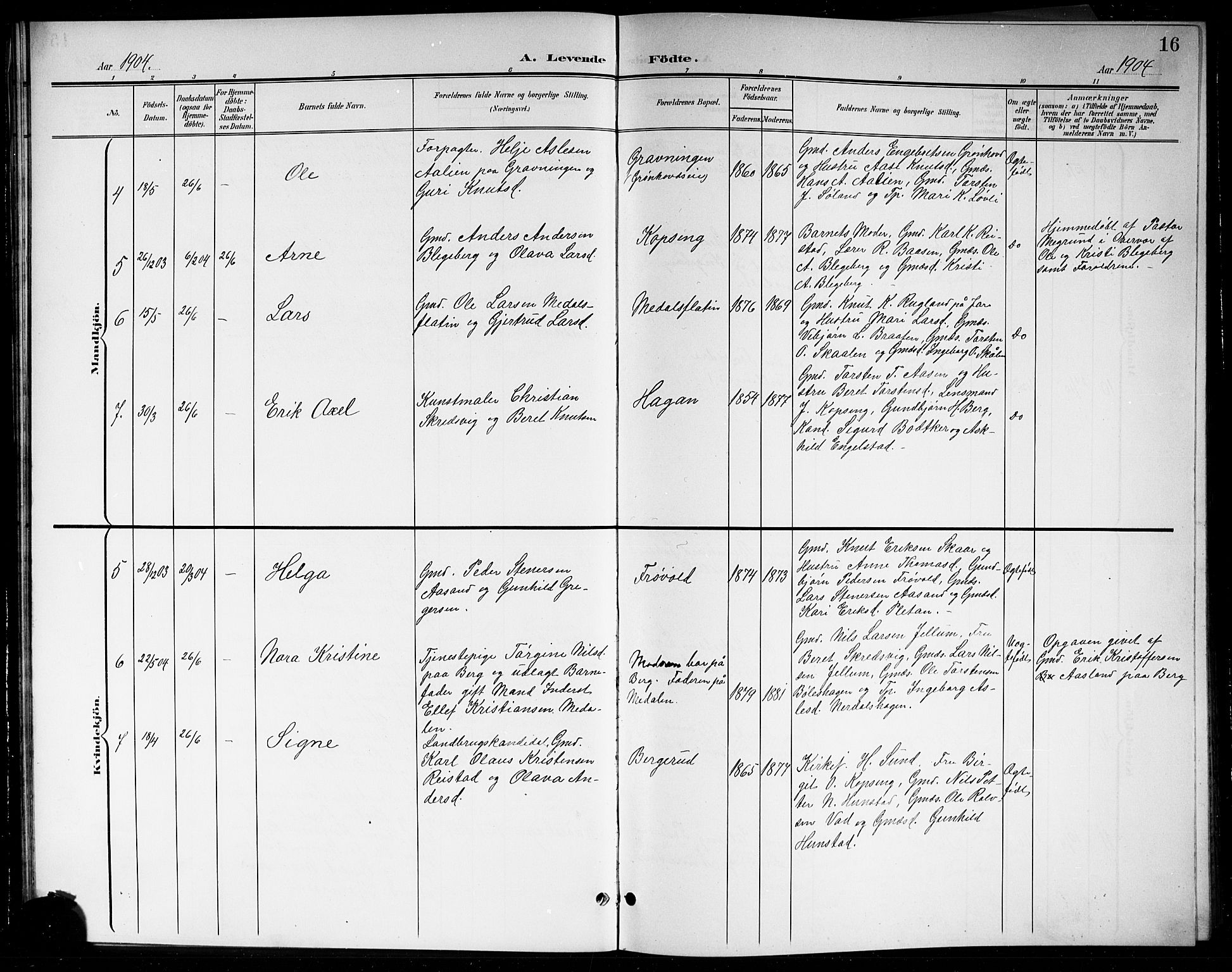 Sigdal kirkebøker, SAKO/A-245/G/Gb/L0003: Parish register (copy) no. II 3, 1901-1916, p. 16