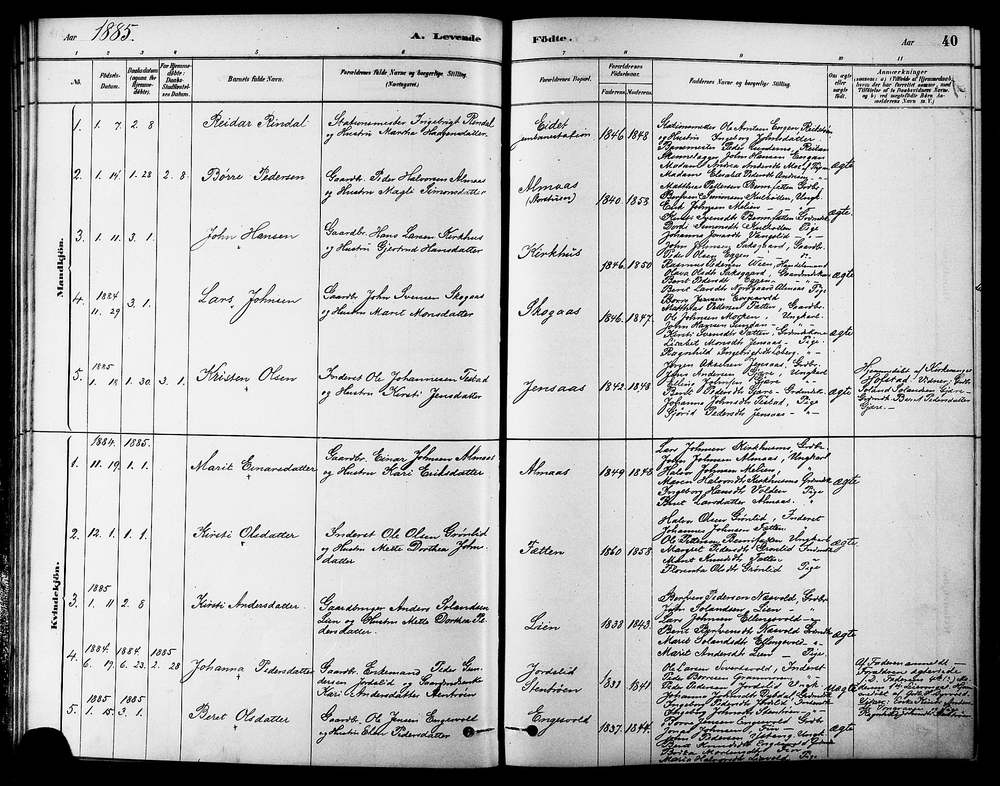 Ministerialprotokoller, klokkerbøker og fødselsregistre - Sør-Trøndelag, SAT/A-1456/686/L0983: Parish register (official) no. 686A01, 1879-1890, p. 40