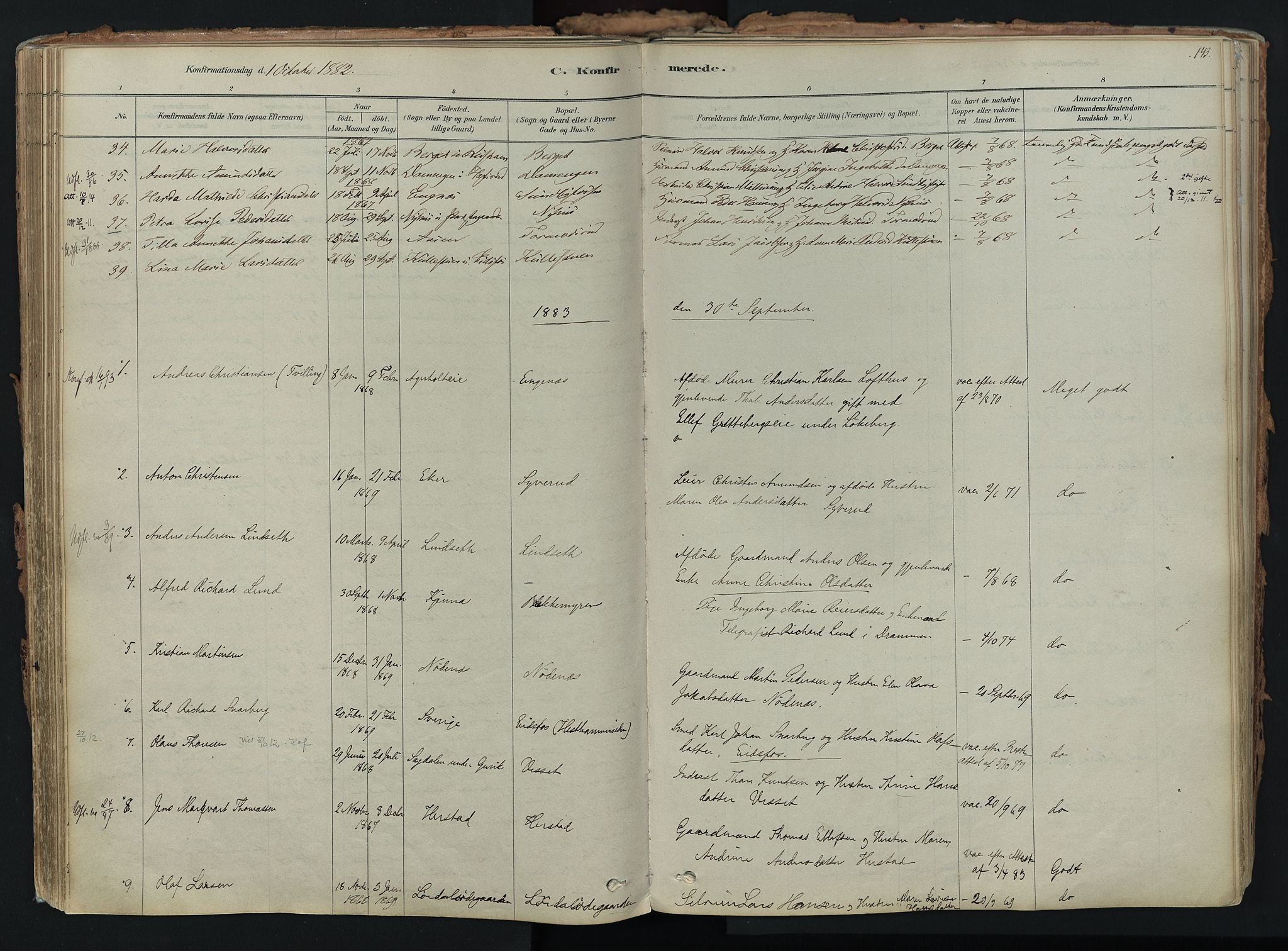 Hof kirkebøker, AV/SAKO-A-64/F/Fa/L0007: Parish register (official) no. I 7, 1878-1940, p. 143