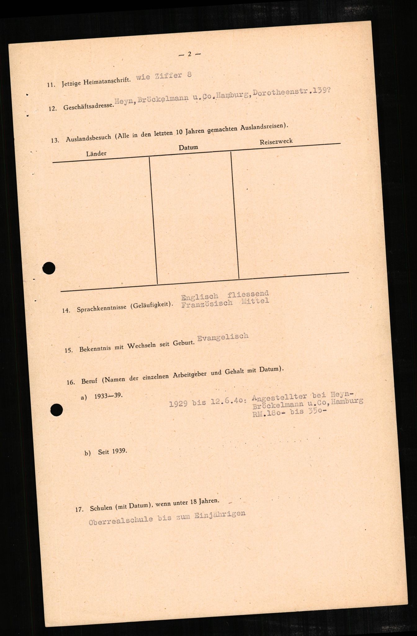 Forsvaret, Forsvarets overkommando II, RA/RAFA-3915/D/Db/L0003: CI Questionaires. Tyske okkupasjonsstyrker i Norge. Tyskere., 1945-1946, p. 474