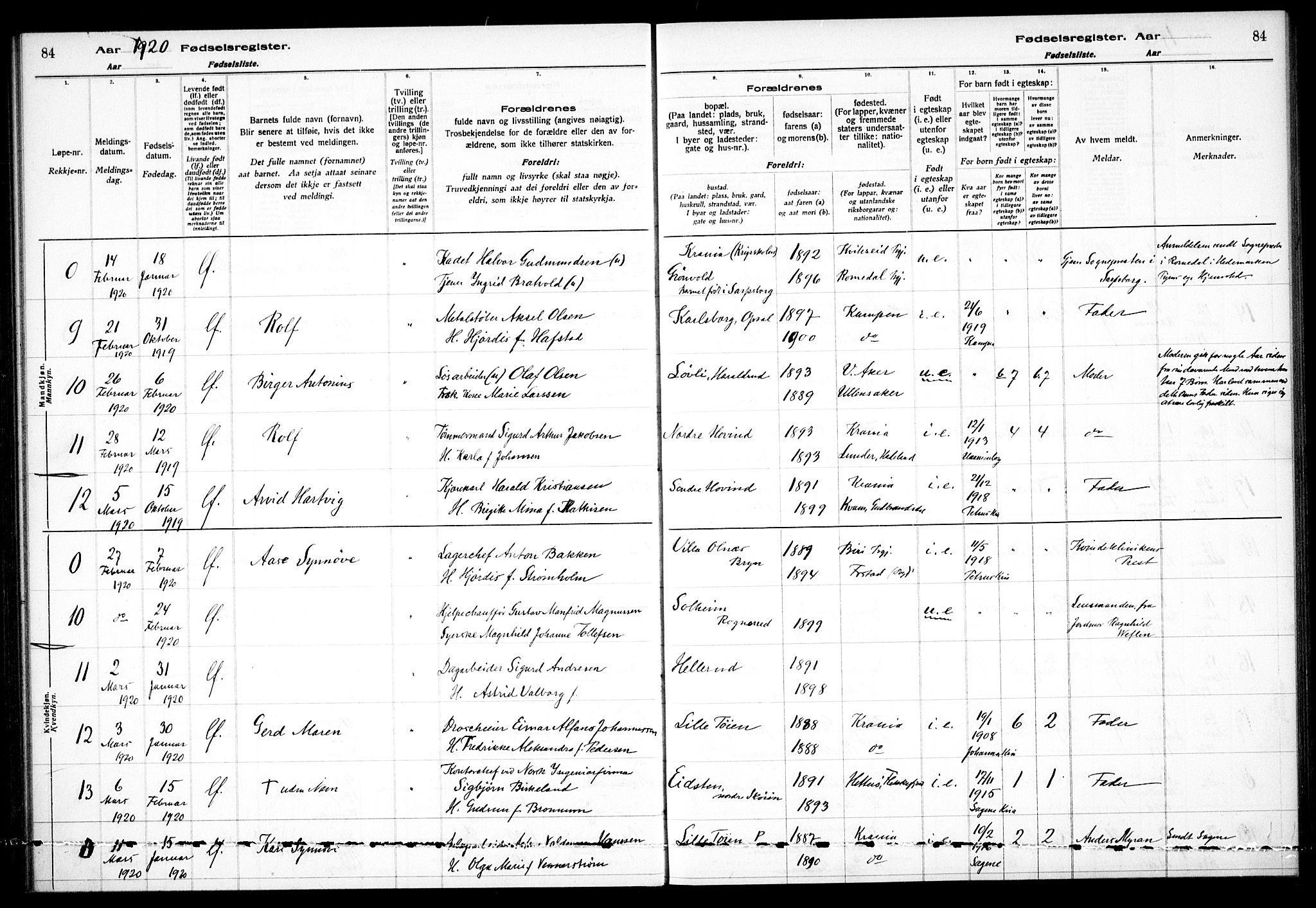 Østre Aker prestekontor Kirkebøker, AV/SAO-A-10840/J/Ja/L0001: Birth register no. I 1, 1916-1923, p. 84