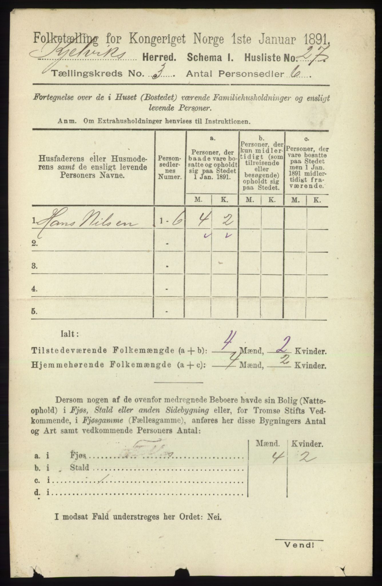 RA, 1891 census for 2019 Kjelvik, 1891, p. 241