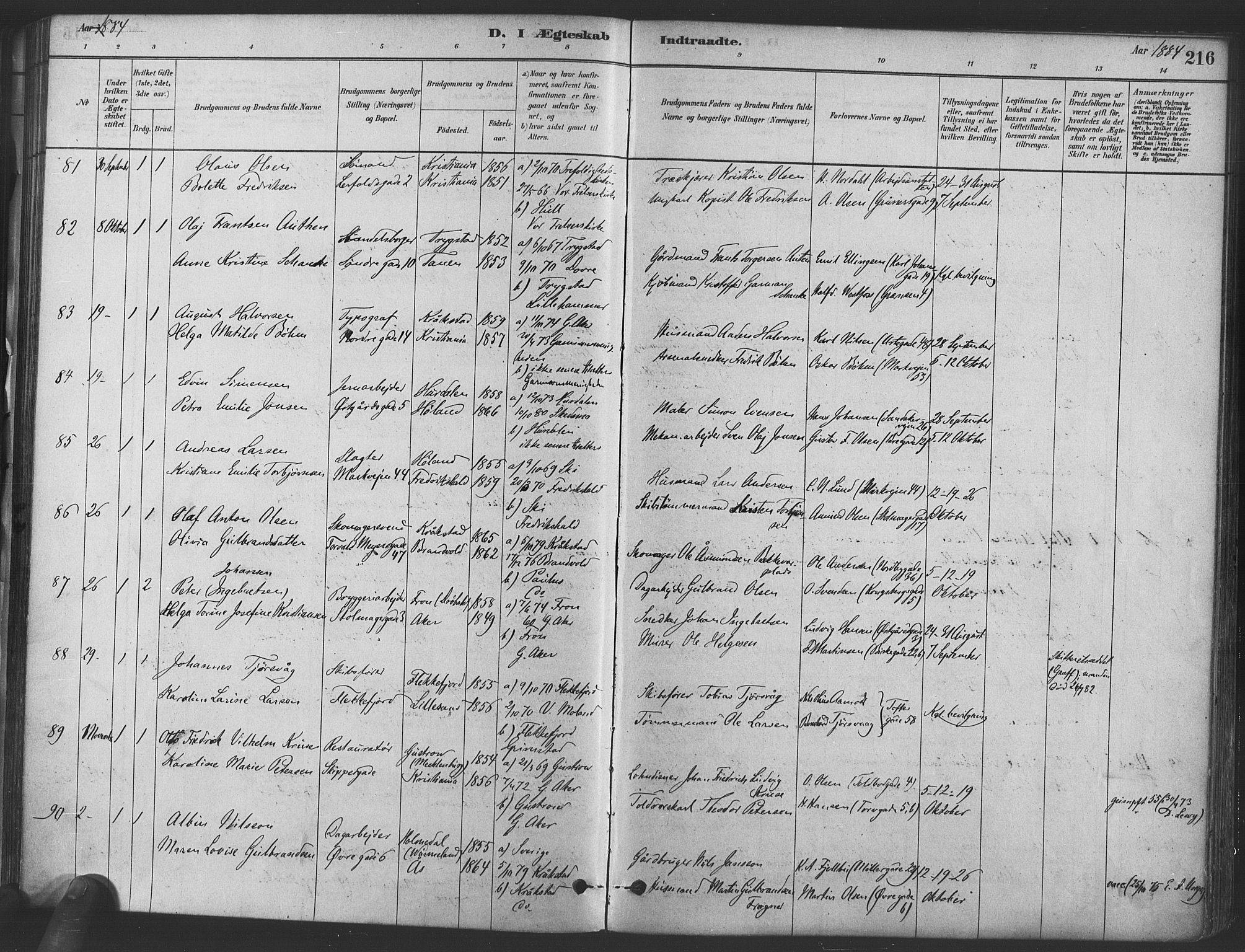 Paulus prestekontor Kirkebøker, AV/SAO-A-10871/F/Fa/L0004: Parish register (official) no. 4, 1879-1891, p. 216