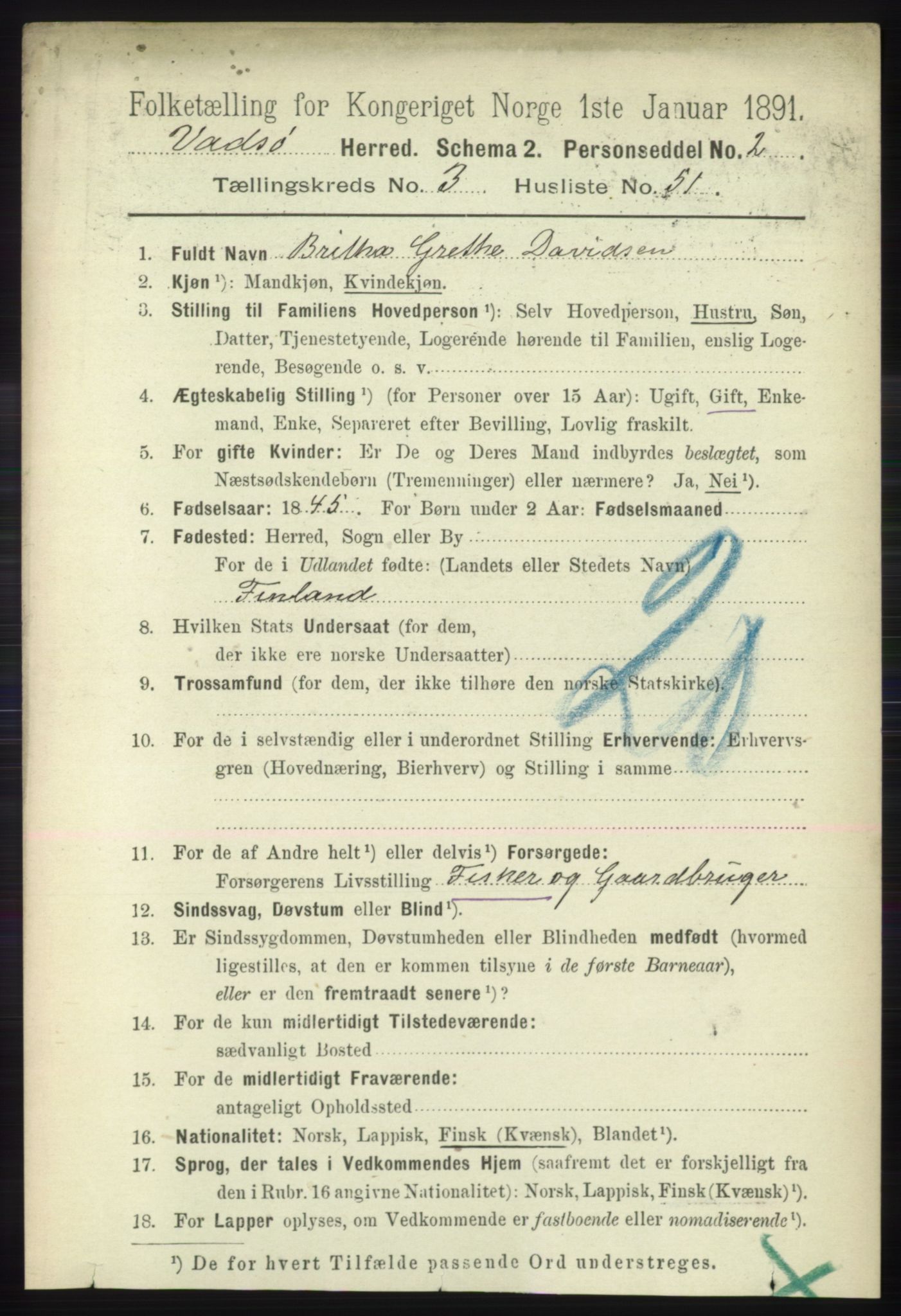 RA, 1891 census for 2029 Vadsø, 1891, p. 1127