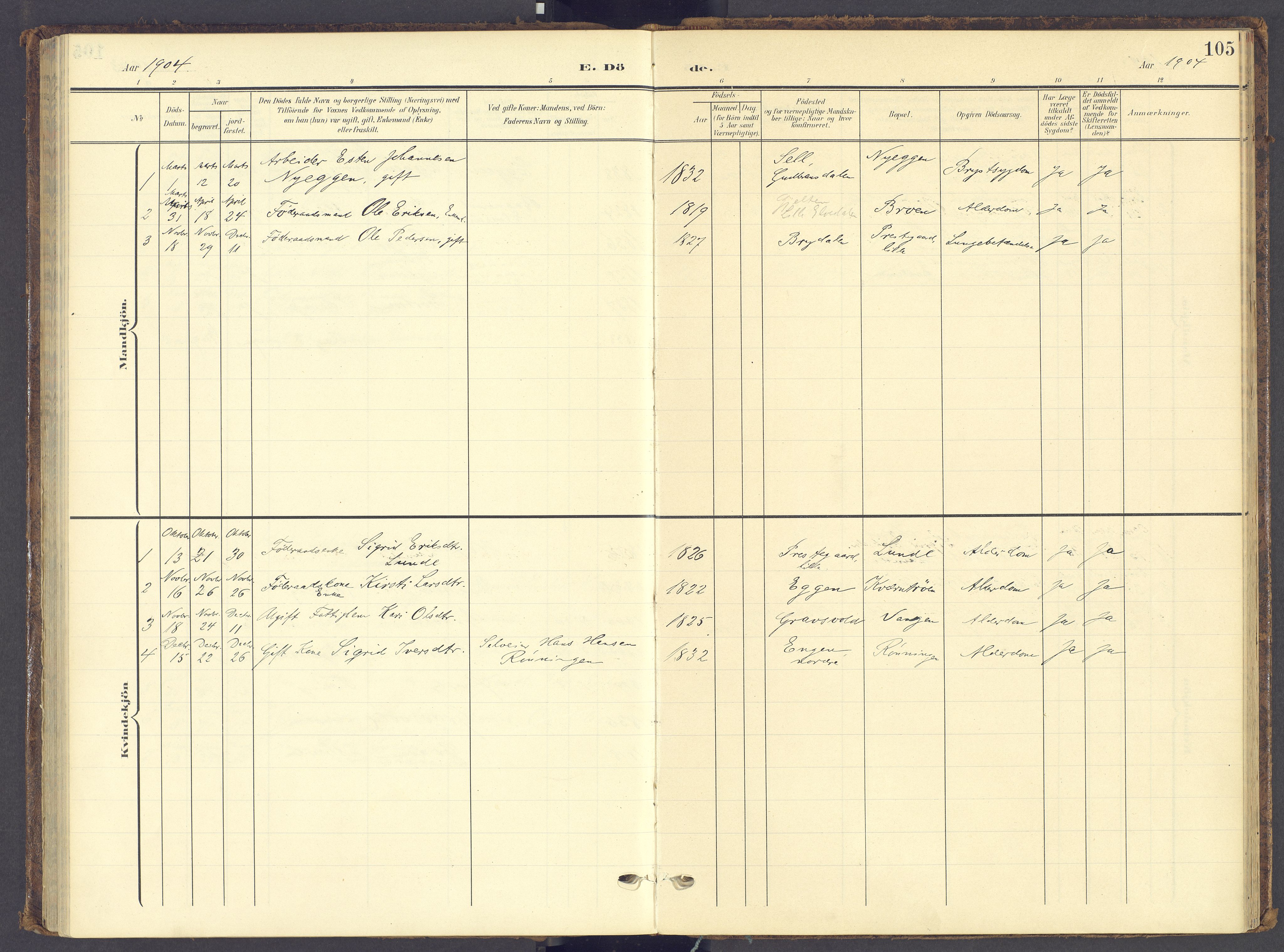 Tynset prestekontor, SAH/PREST-058/H/Ha/Haa/L0028: Parish register (official) no. 28, 1902-1929, p. 105