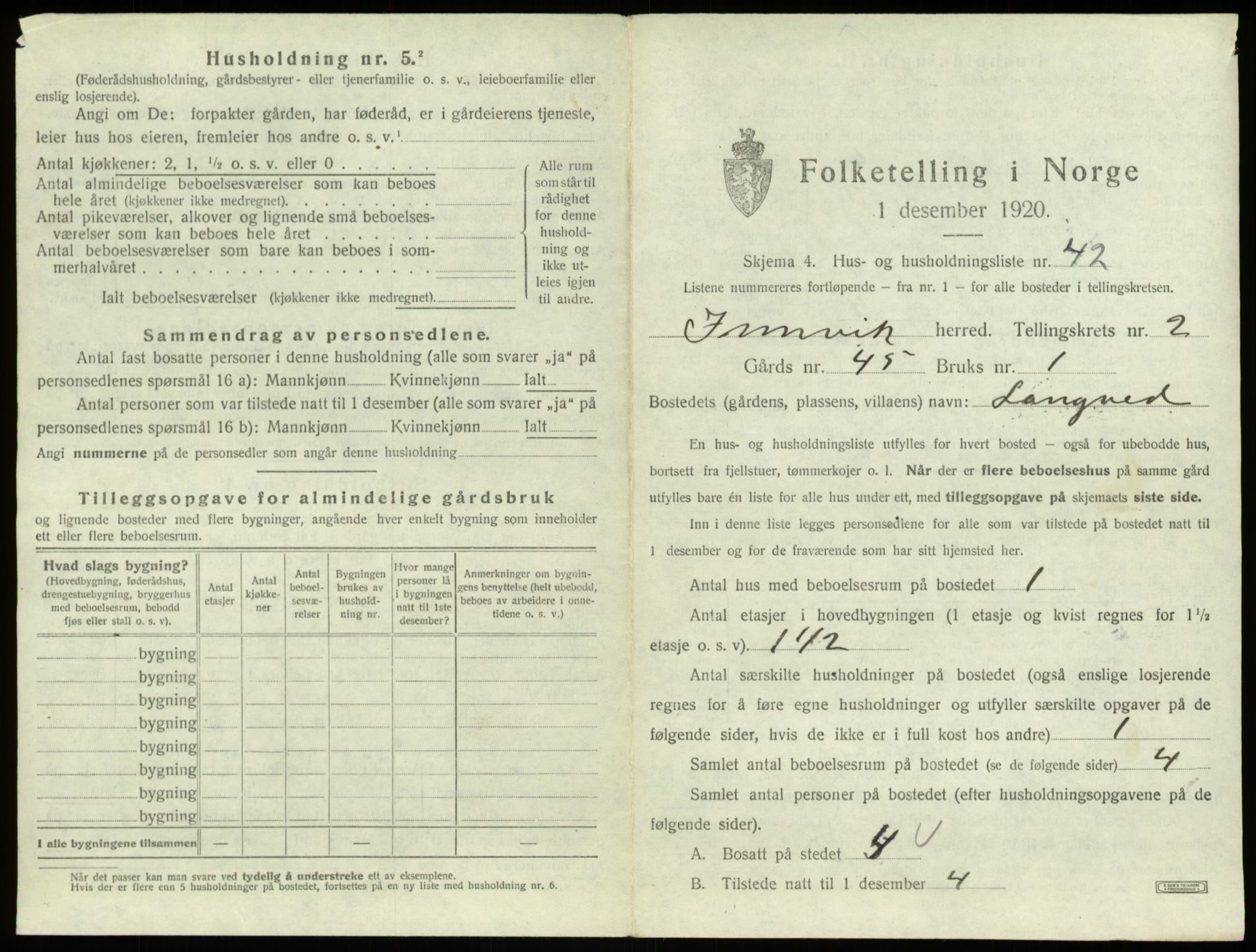 SAB, 1920 census for Innvik, 1920, p. 158