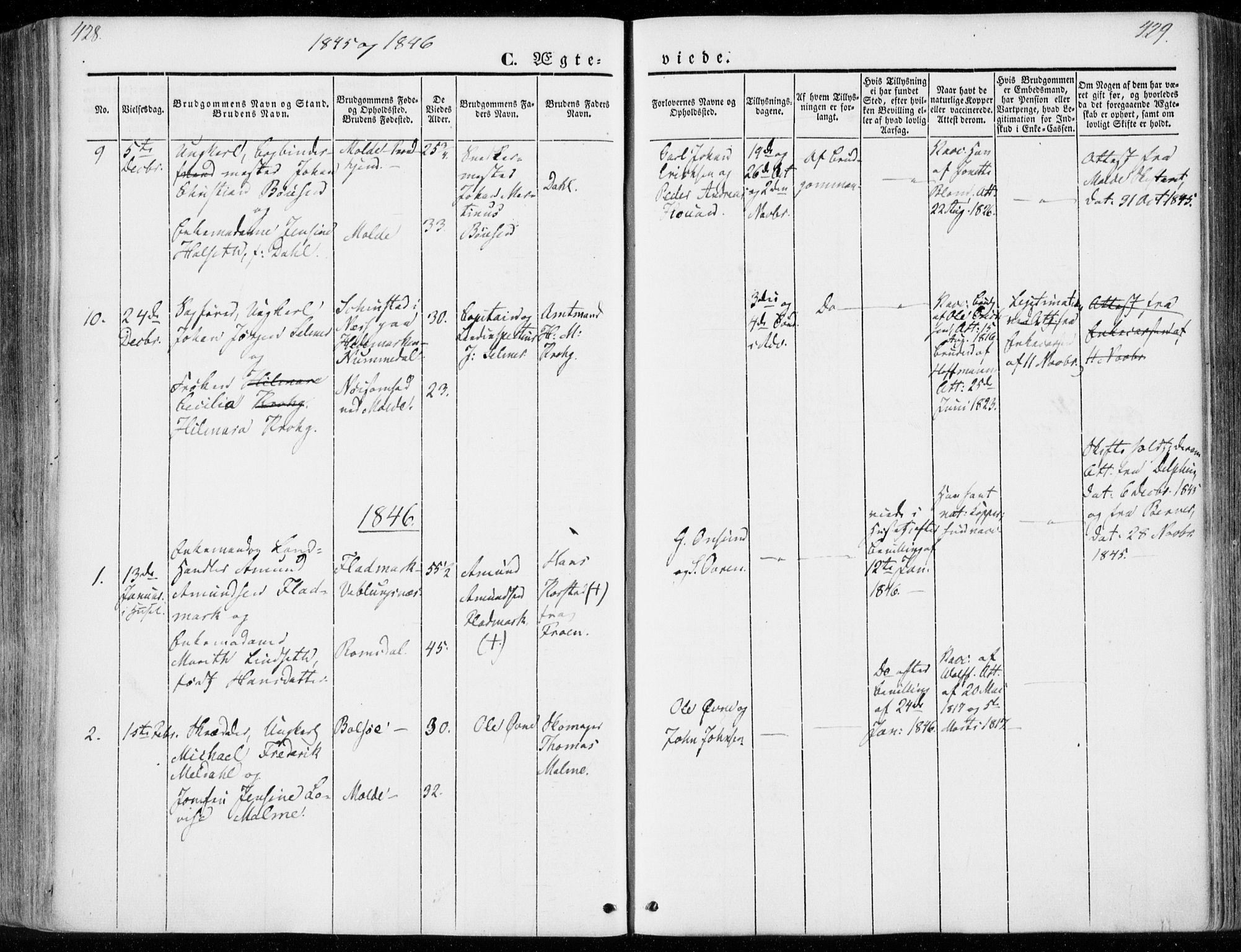 Ministerialprotokoller, klokkerbøker og fødselsregistre - Møre og Romsdal, SAT/A-1454/558/L0689: Parish register (official) no. 558A03, 1843-1872, p. 428-429