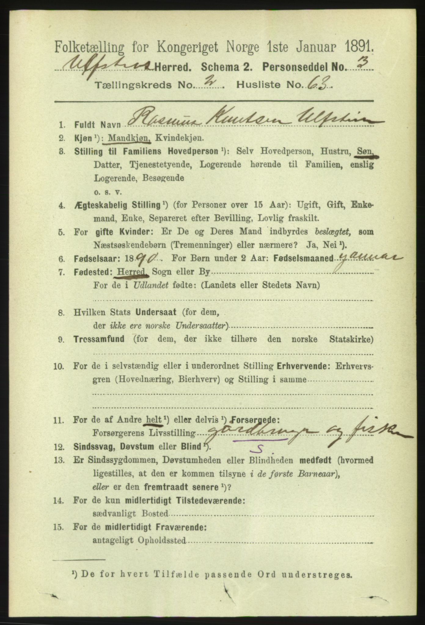 RA, 1891 census for 1516 Ulstein, 1891, p. 721