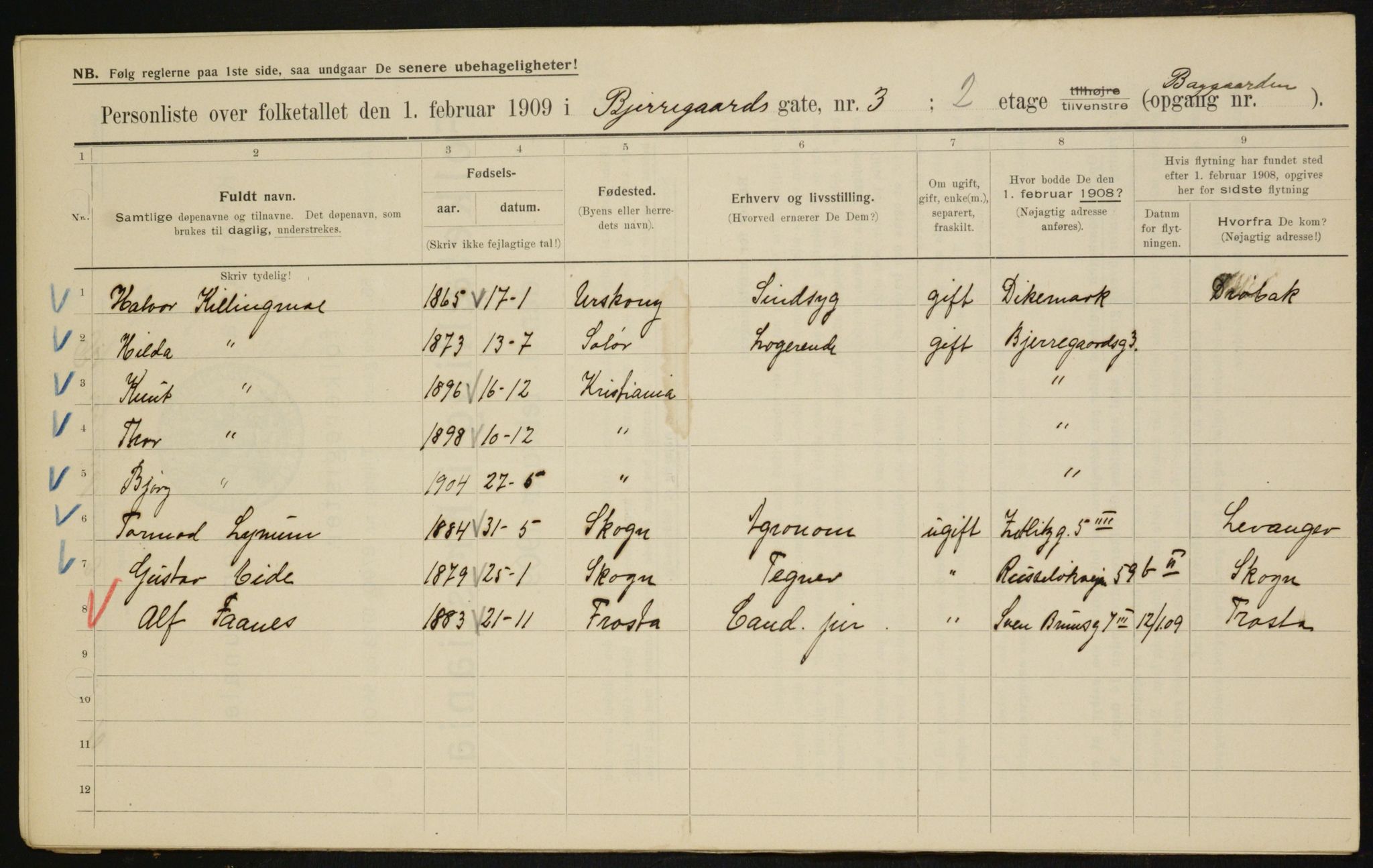 OBA, Municipal Census 1909 for Kristiania, 1909, p. 5143